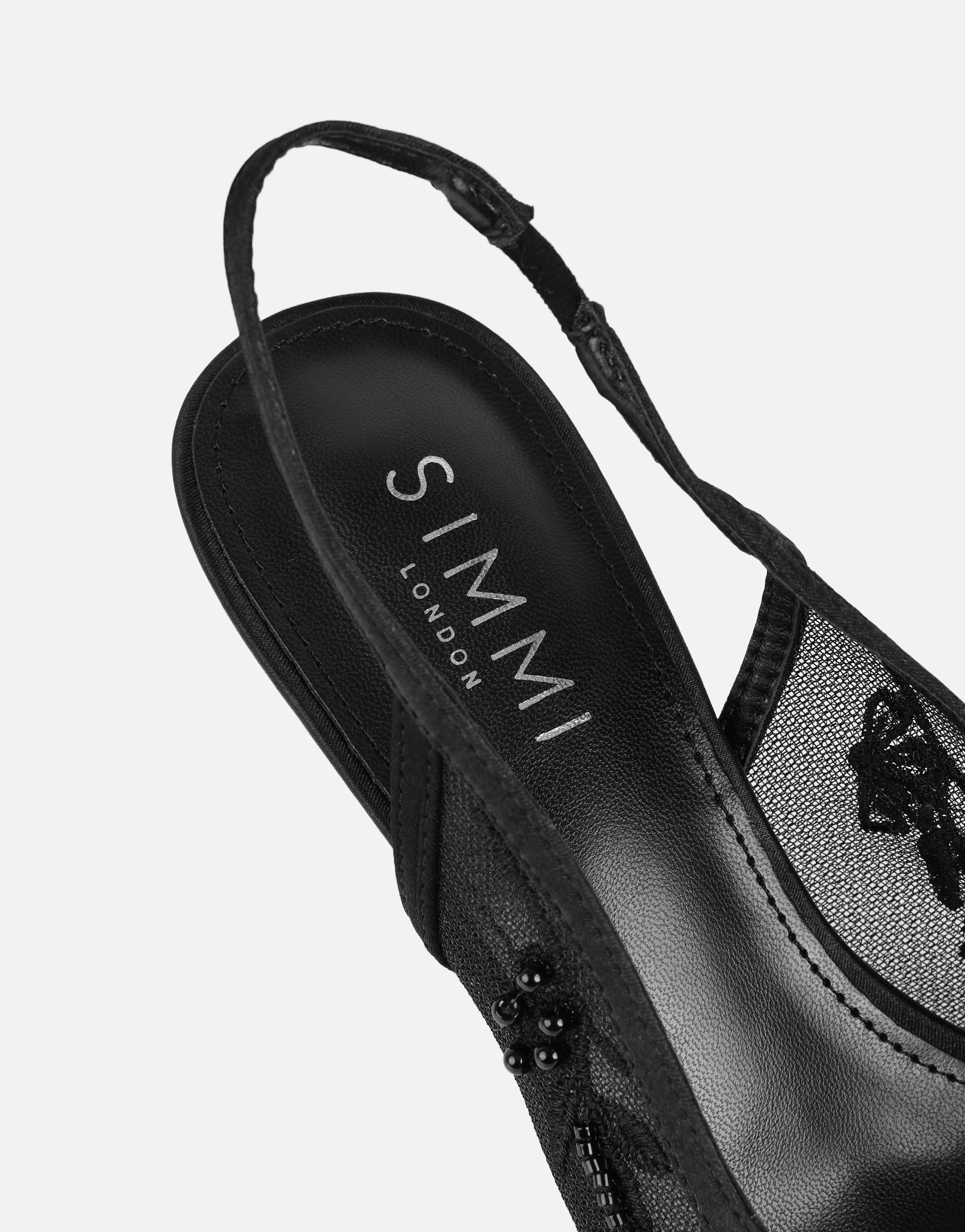 Alizia Black Mesh Embellished Slingback Courts - Image 3