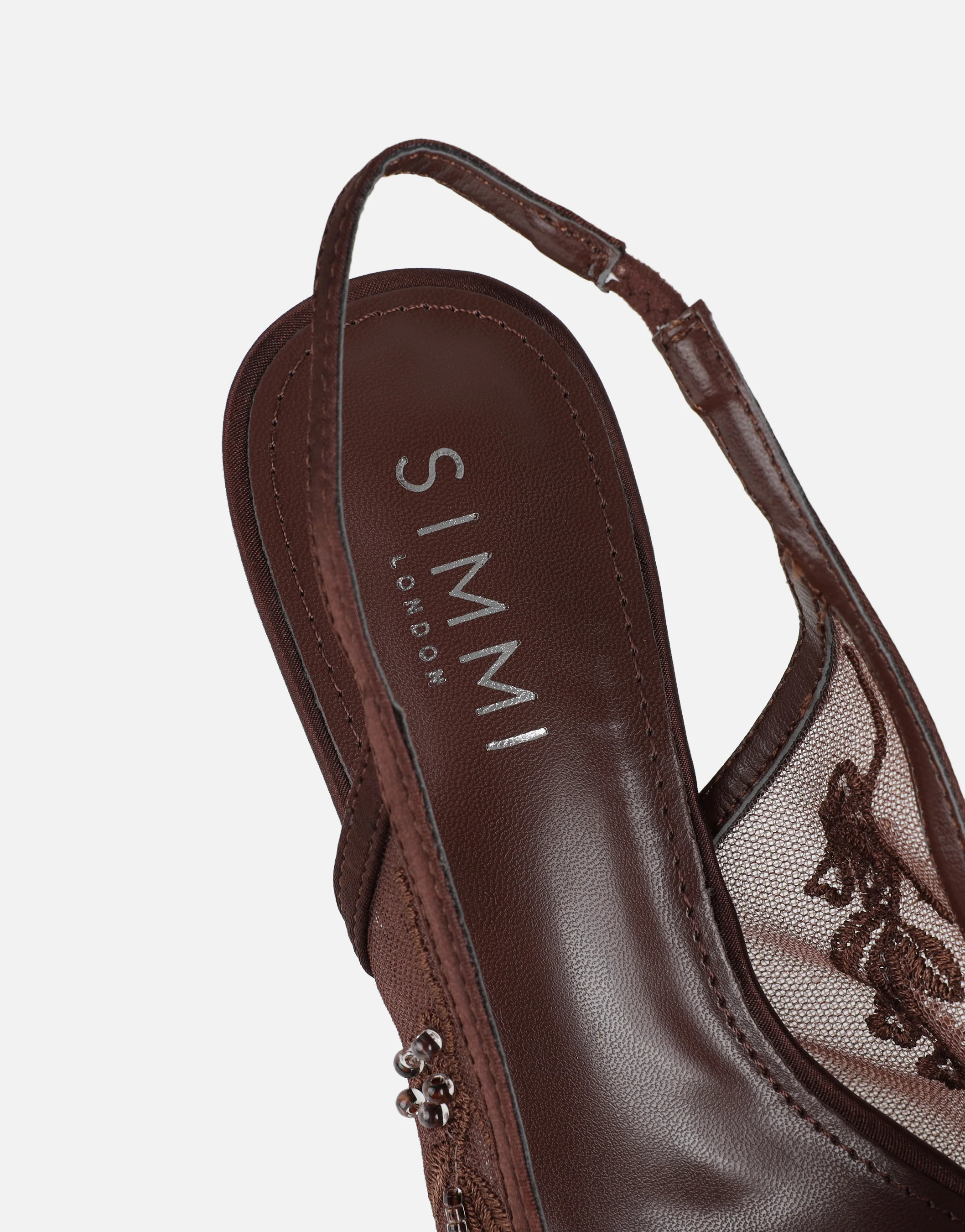 Alizia Brown Mesh Embellished Slingback Courts - Image 3