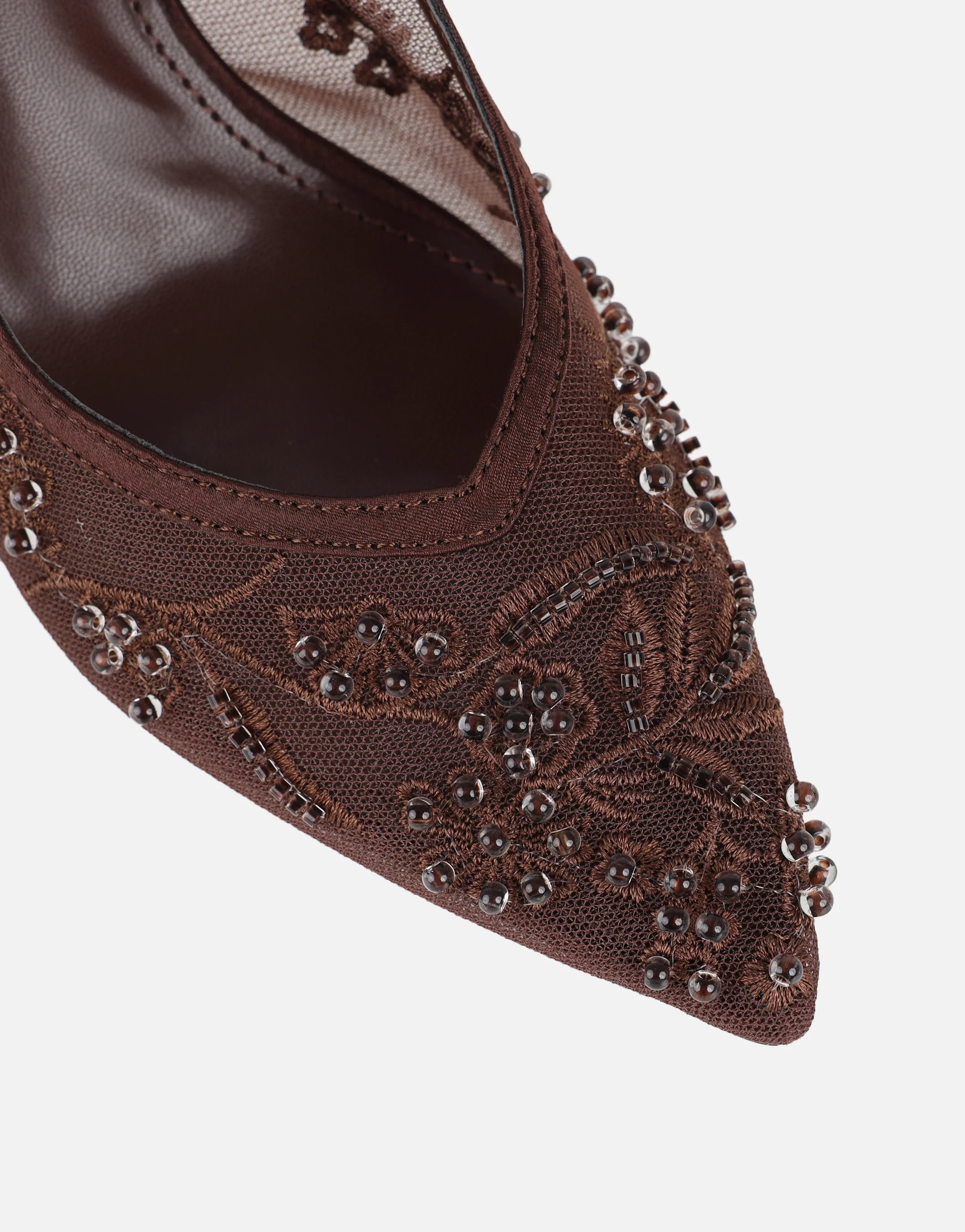 Alizia Brown Mesh Embellished Slingback Courts - Image 4