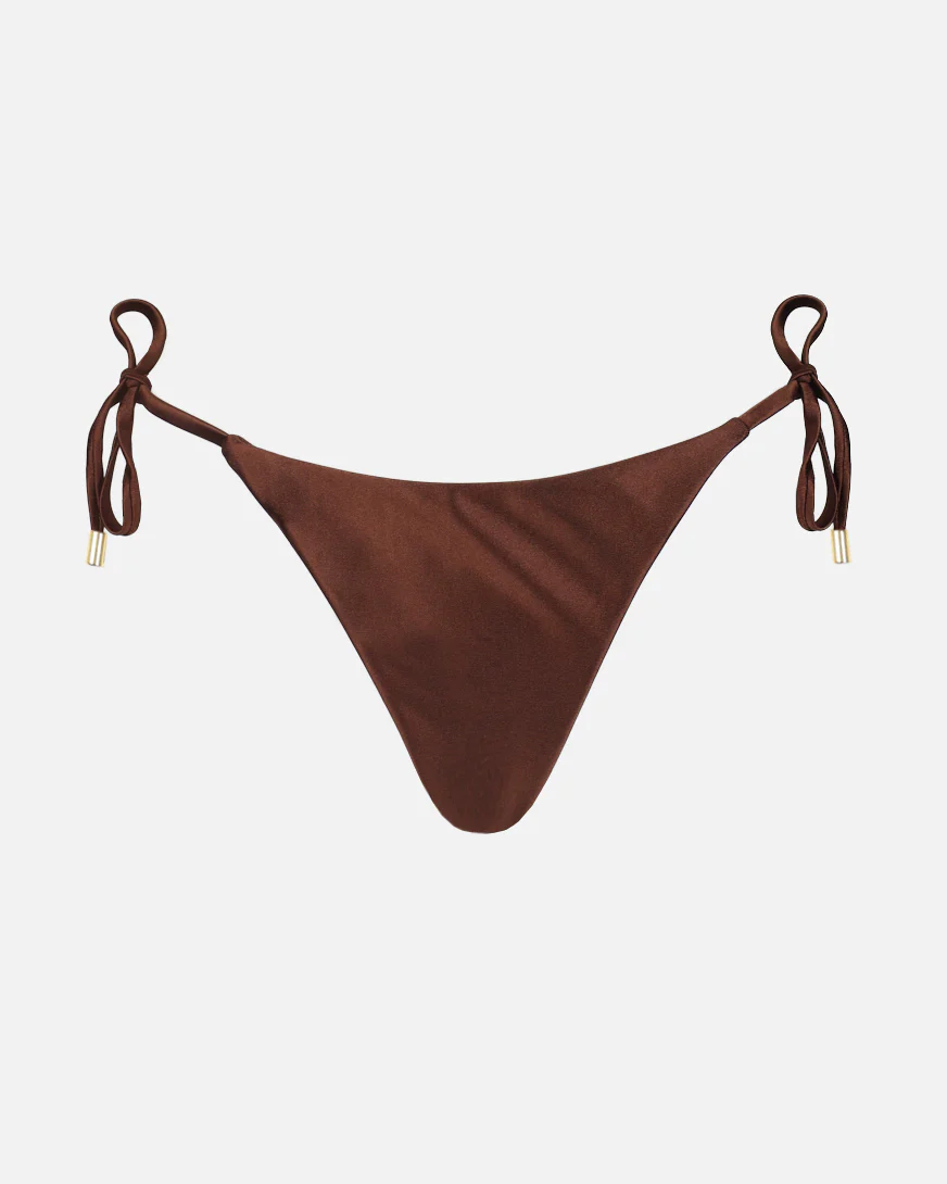 Alor Chocolate Satin Tie Waist Bikini Bottoms - Image 3