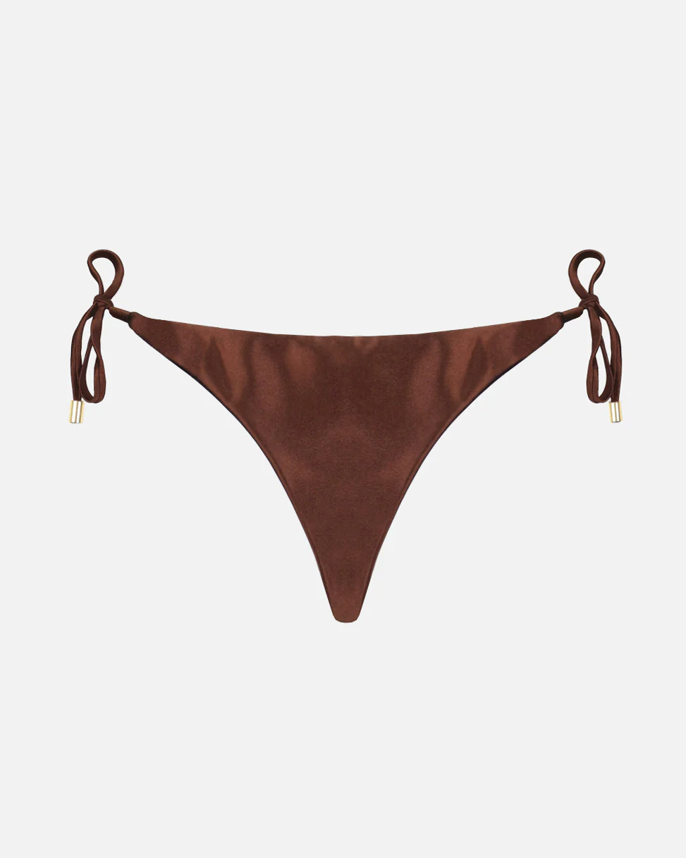 Alor Chocolate Satin Tie Waist Bikini Bottoms - Image 4