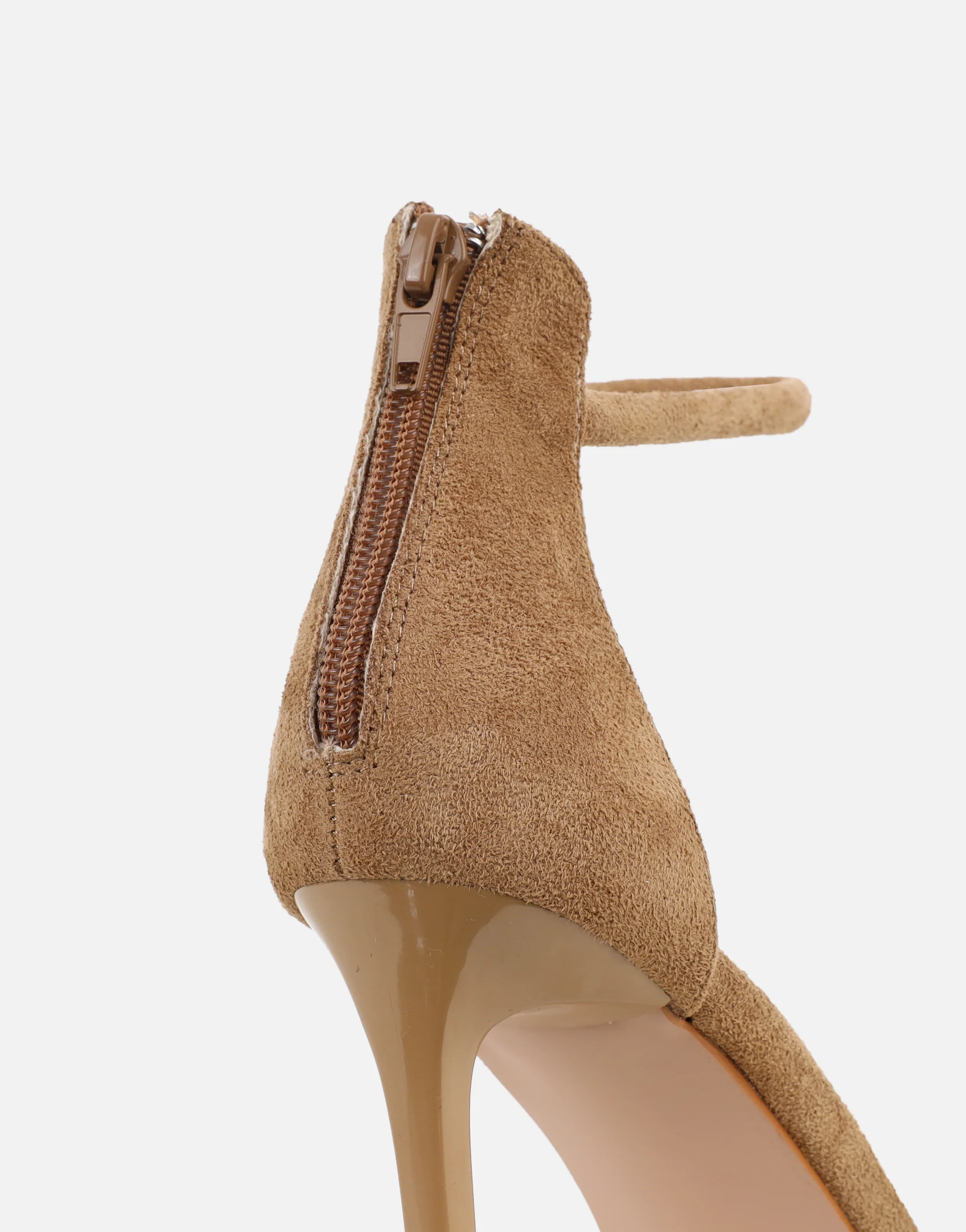 Amari Dark Beige Suede Barely There Heeled Sandals - Image 3