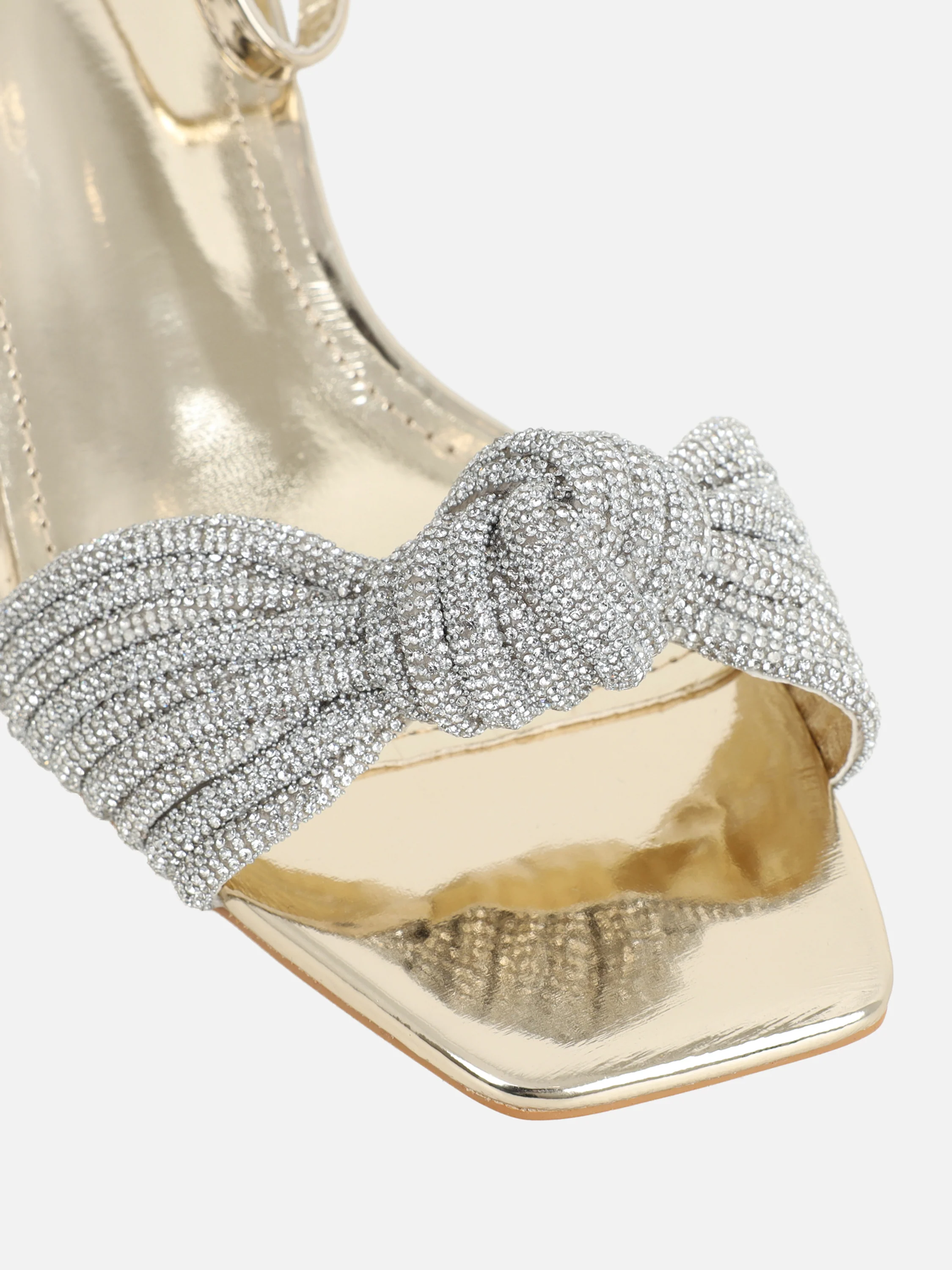 Anha Gold Mirror Diamante Knot Heeled Sandals - Image 4