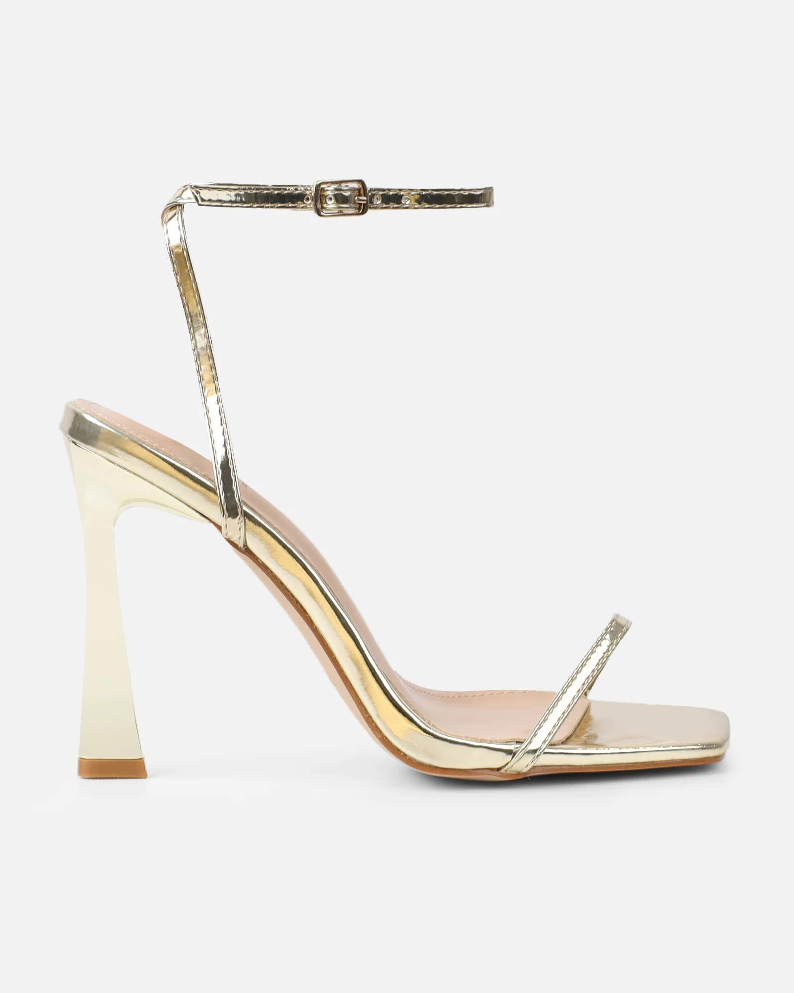 Apple Gold Mirror Flared Heeled Sandals - Image 3