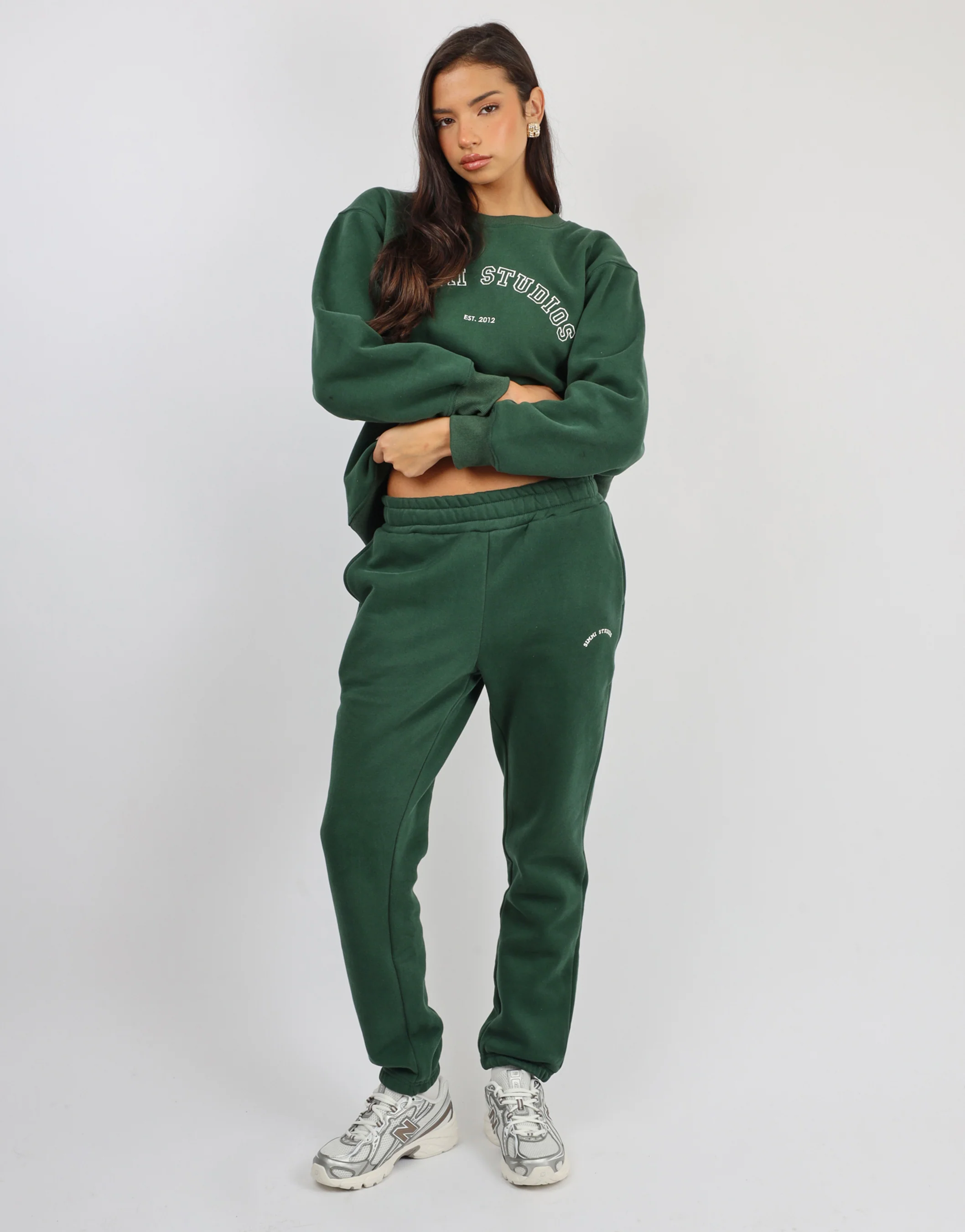 Ashby Simmi Studios Varsity Slogan Sweatshirt in Pine Green - Image 3