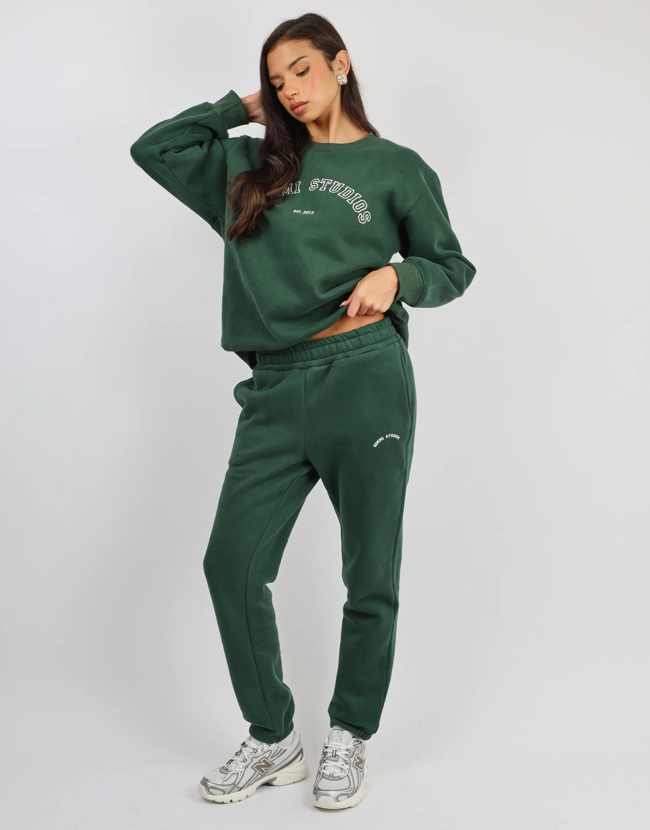 Ashby Simmi Studios Varsity Slogan Sweatshirt in Pine Green - Image 4