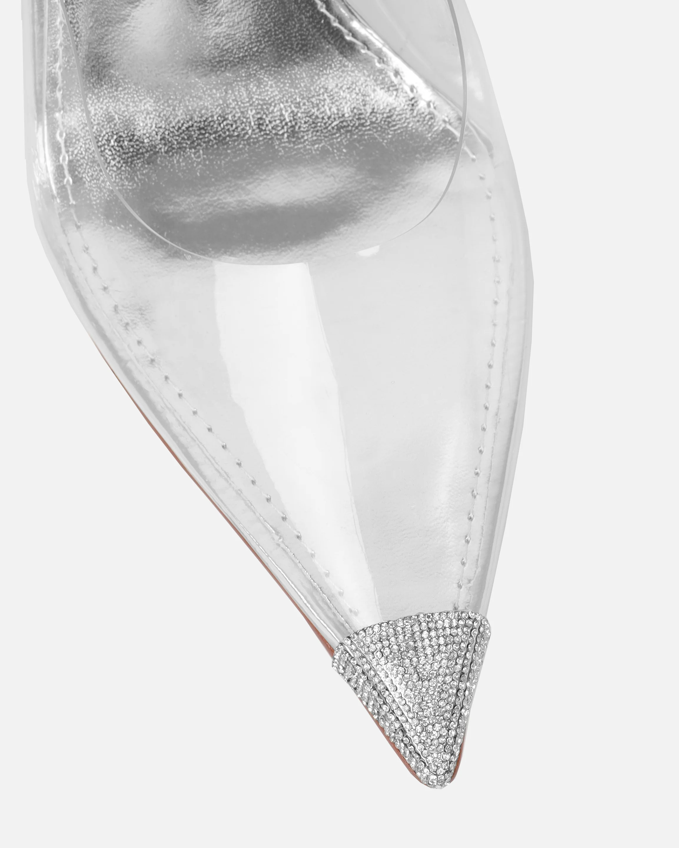 Athenos Clear Silver Mirror Diamante Toe Court Shoes - Image 4