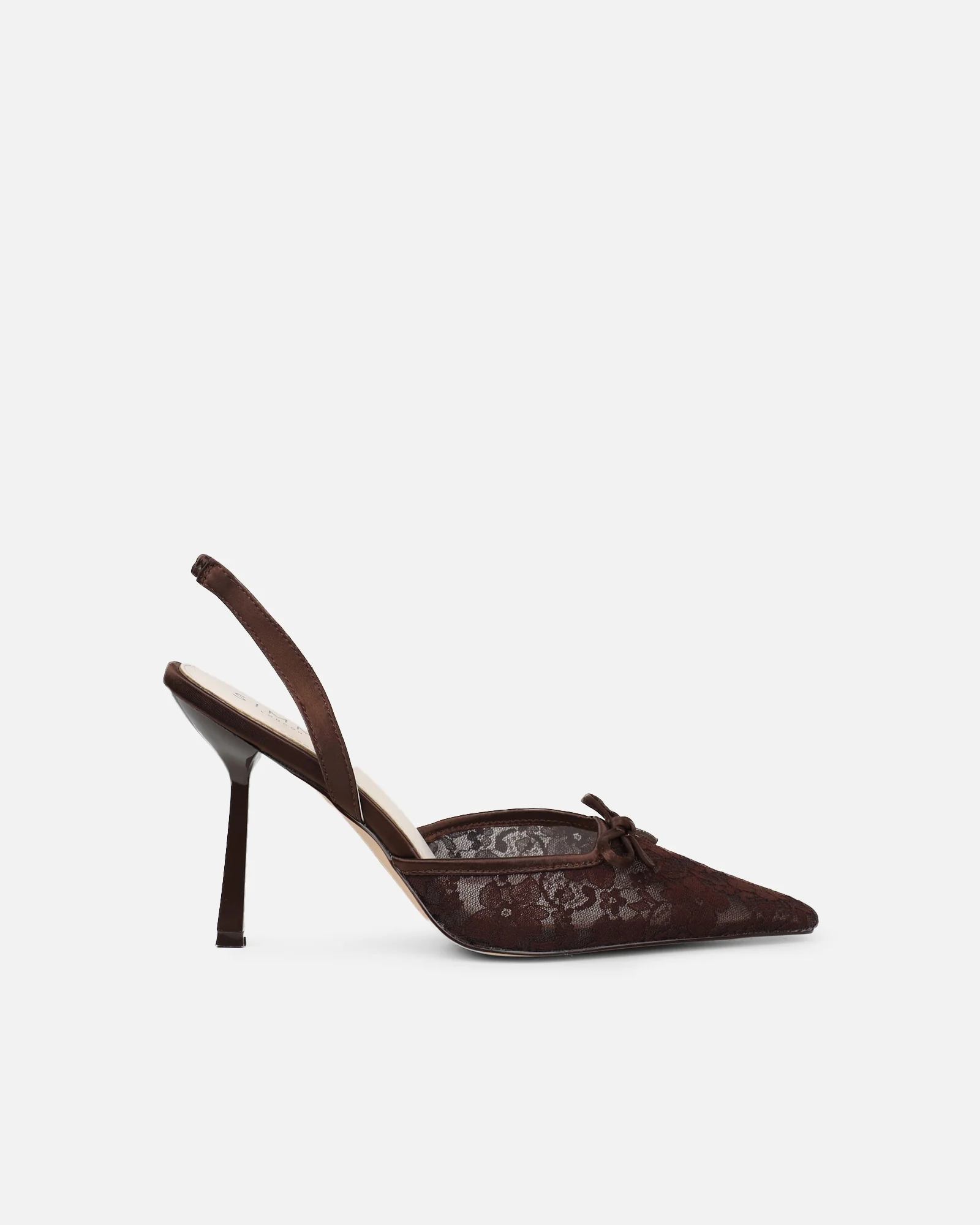Bebee Brown Lace Bow Heeled Sandals - Image 3