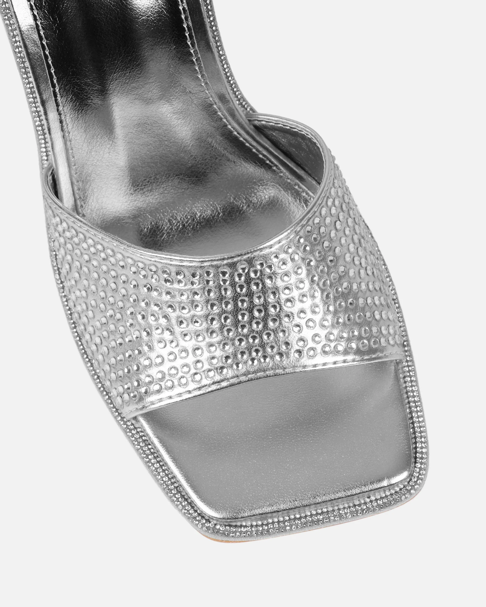 Birdie Silver Metallic Diamante Mules - Image 4