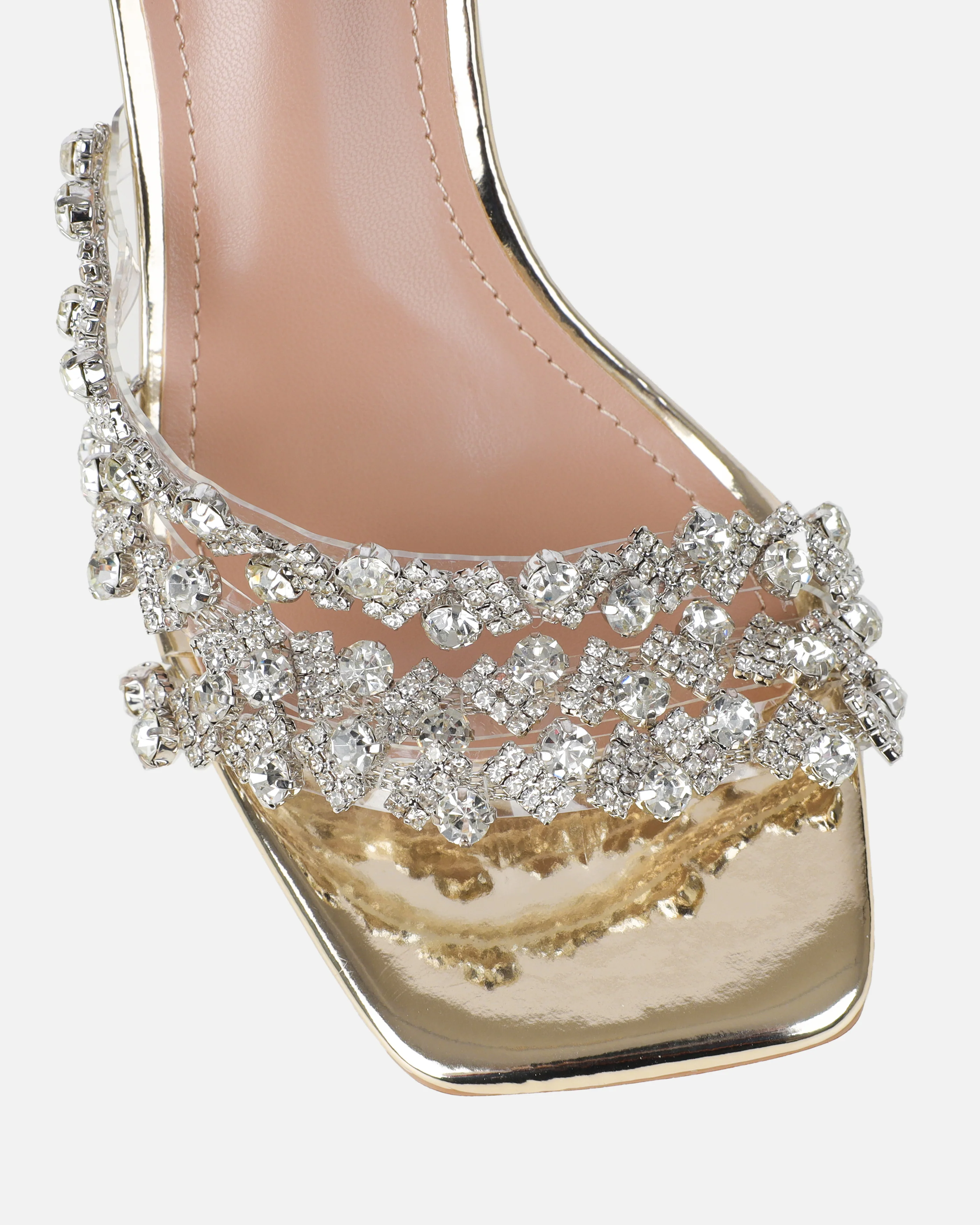 Blushing Gold Mirror Diamante Mid Heel Mules - Image 4