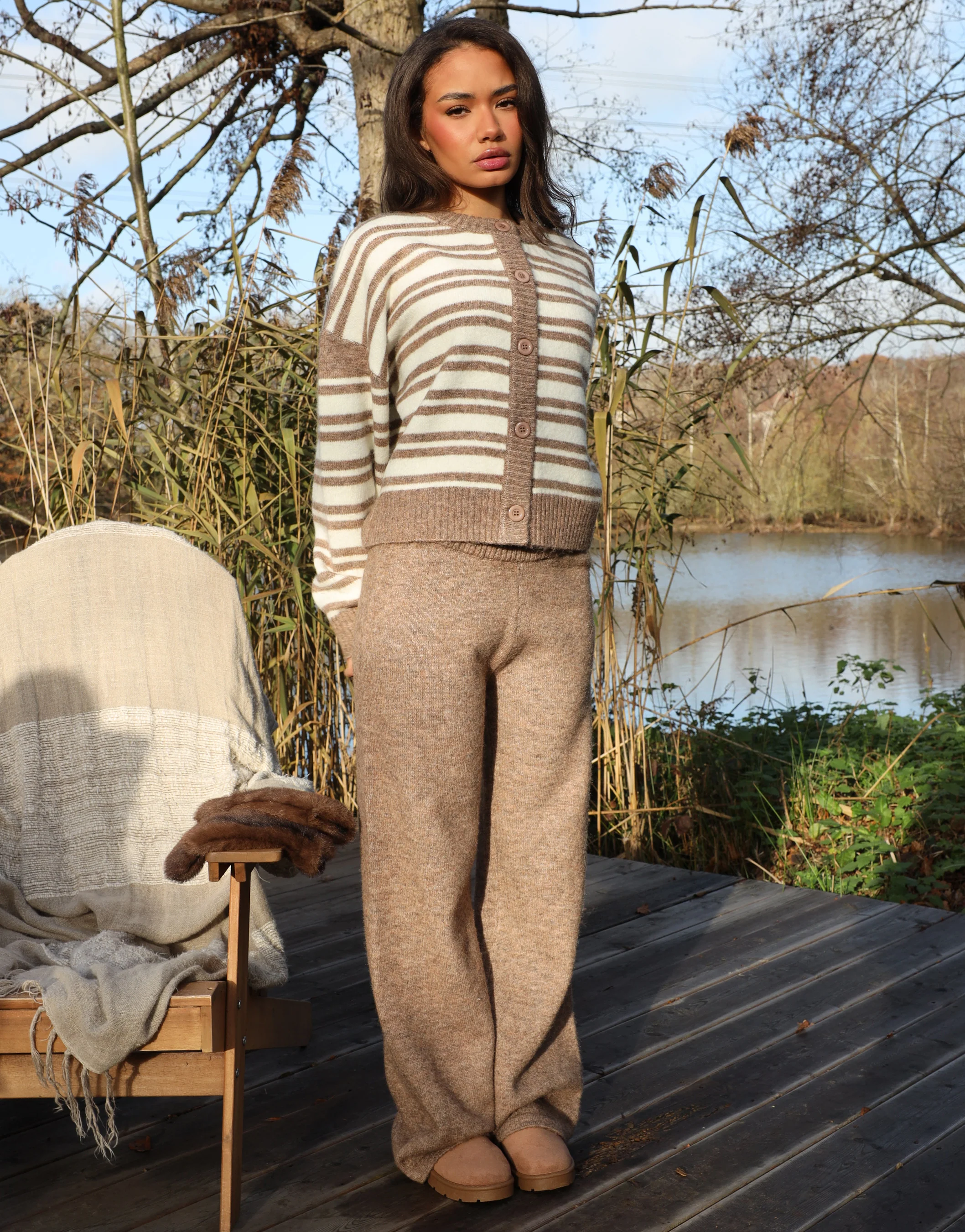Bonnie Simmi Studios Stripe Cardigan in Brown - Image 3