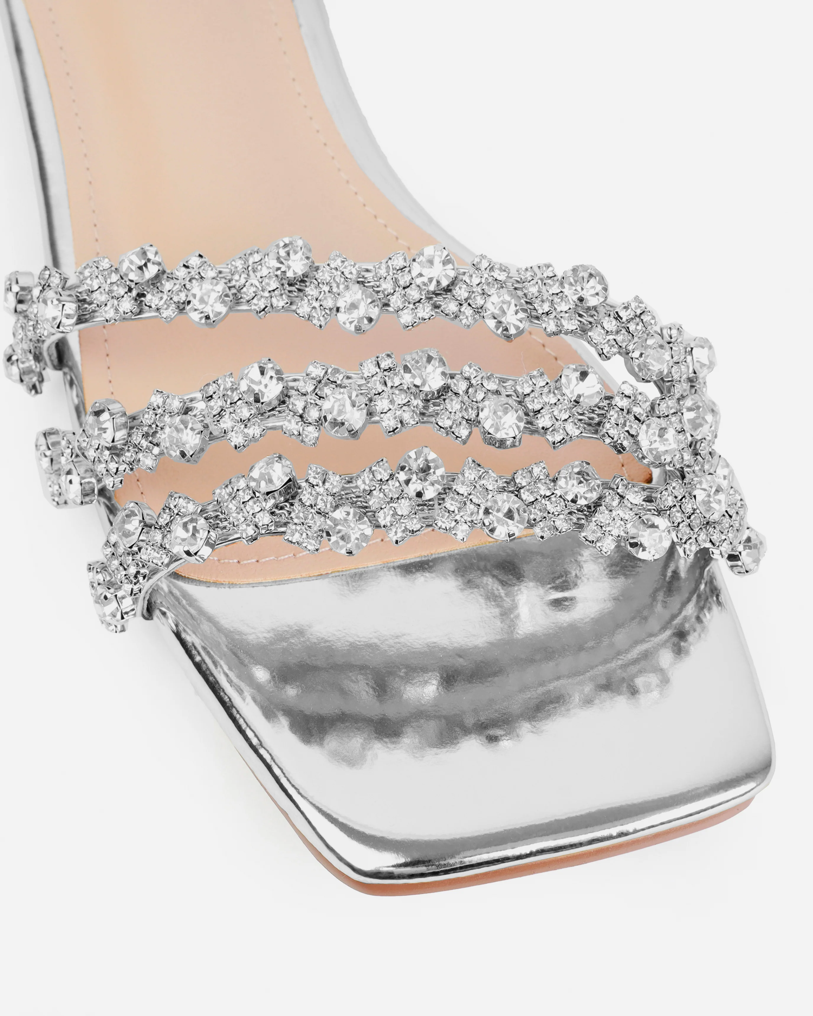 Capri Silver Mirror Diamante Flat Sandals - Image 4