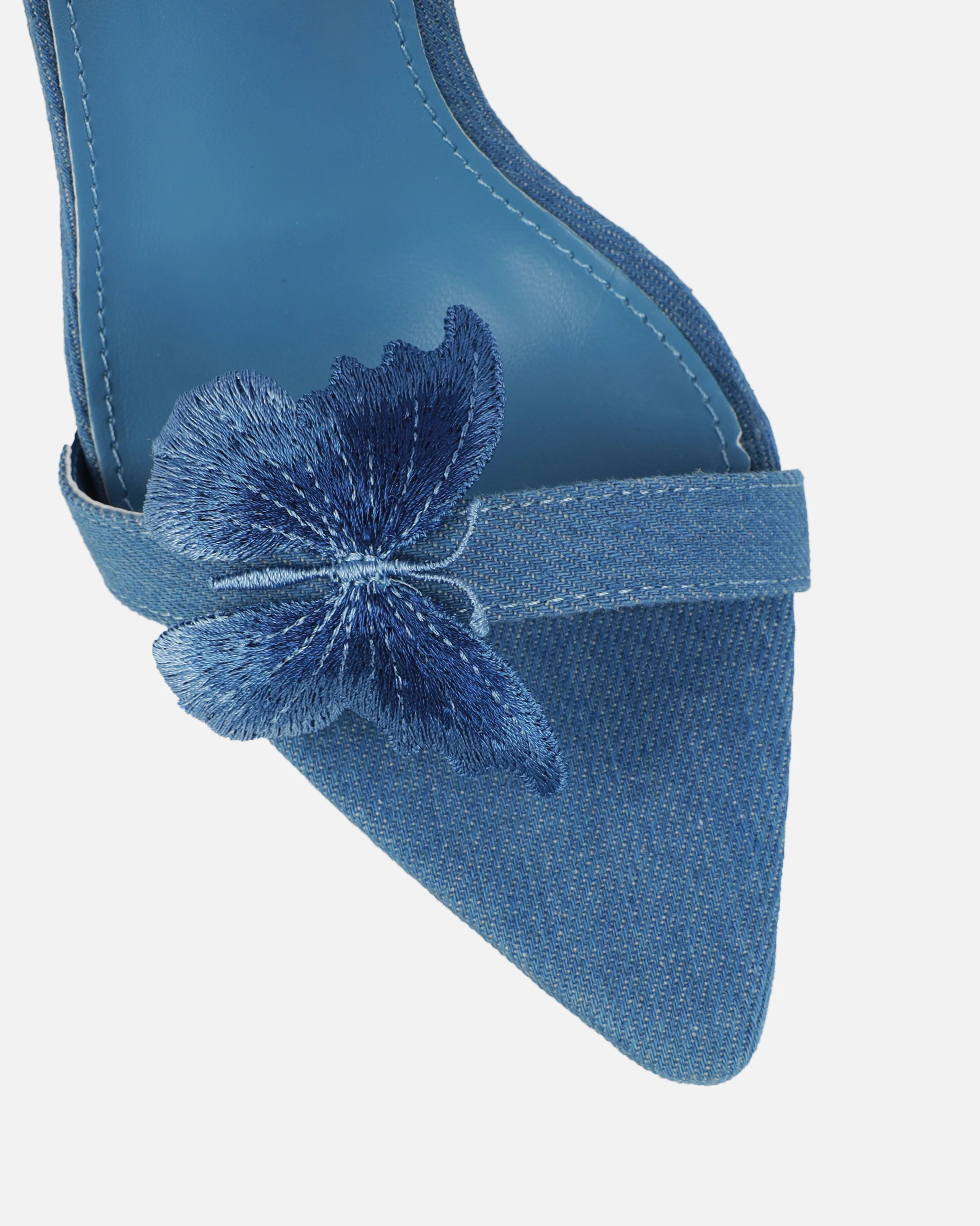 Chenoa Blue Denim Butterfly Spiral Sandals - Image 4