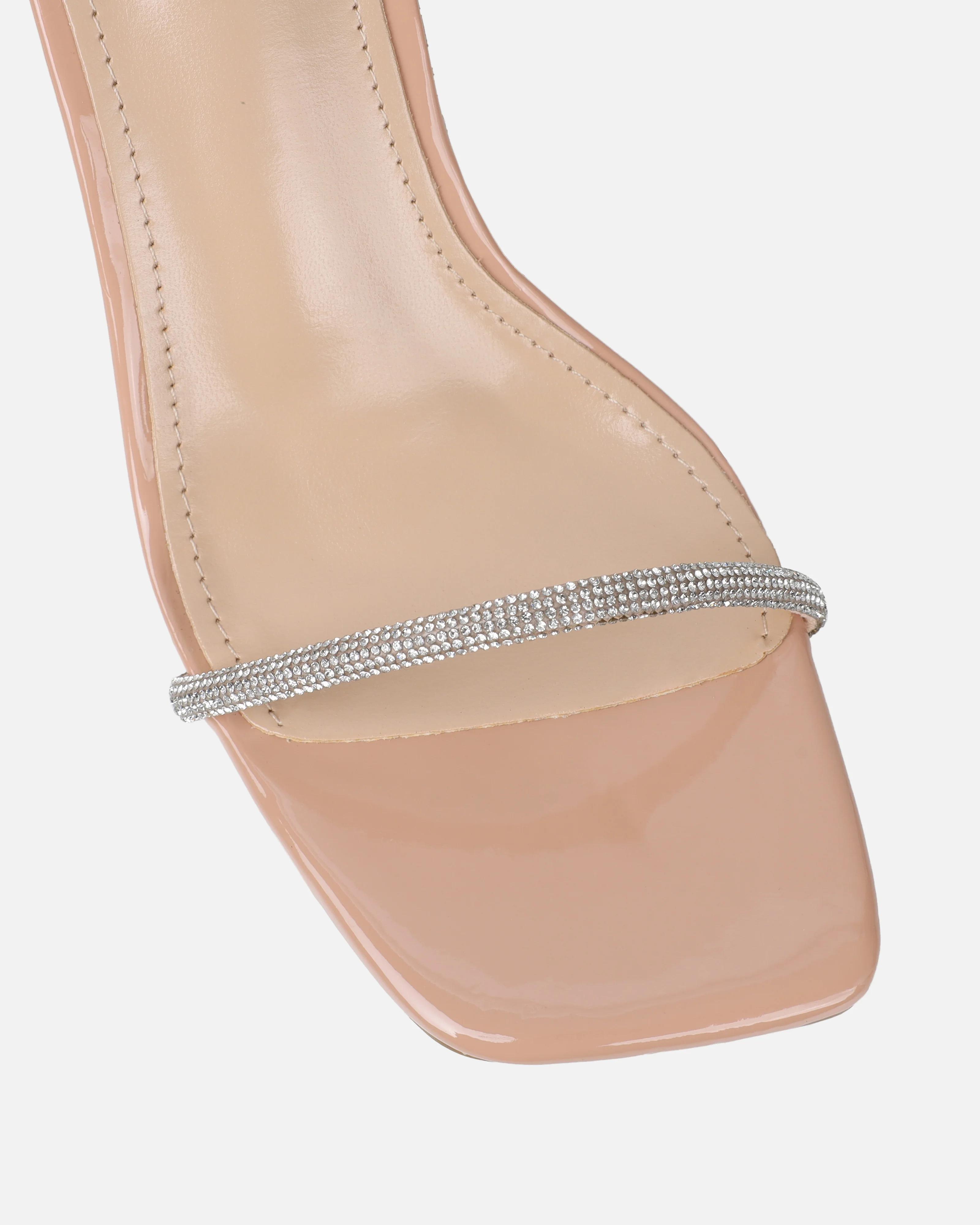 Ciel Nude Patent Diamante Low Block Heeled Sandals - Image 4
