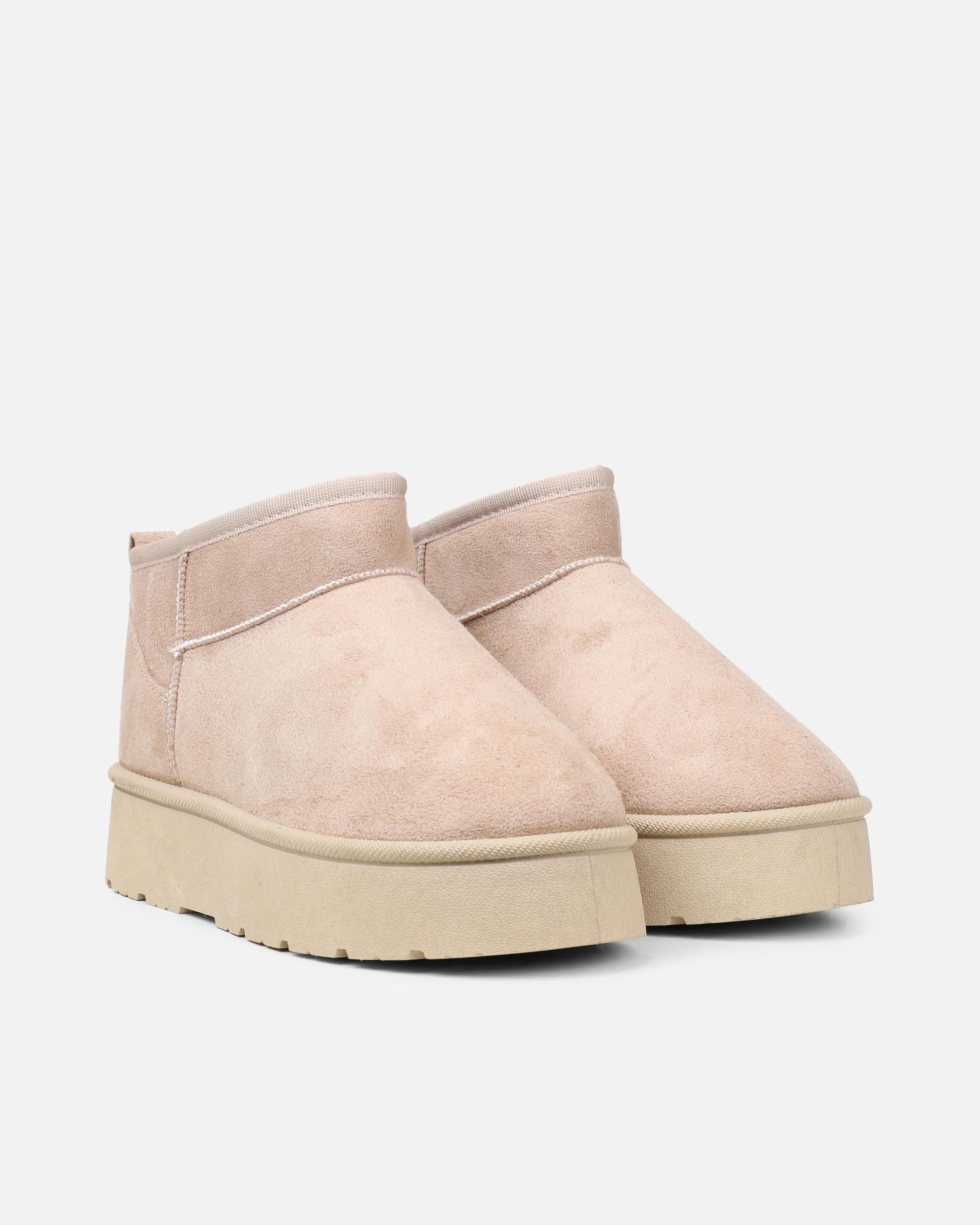 Cori Beige Faux Suede Flatform Boots - Image 3