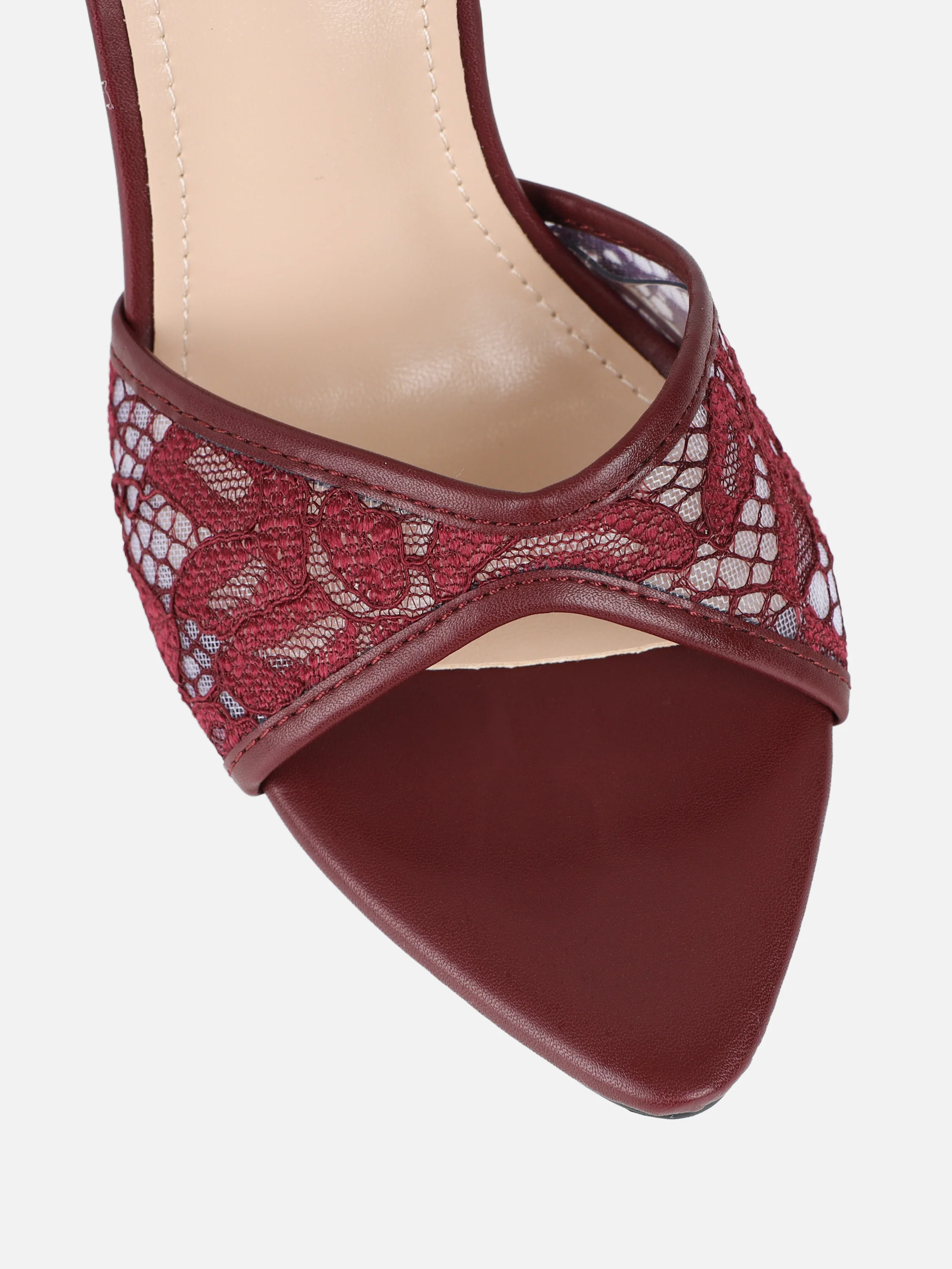 Eavie Burgundy Lace Heeled Sandals - Image 4