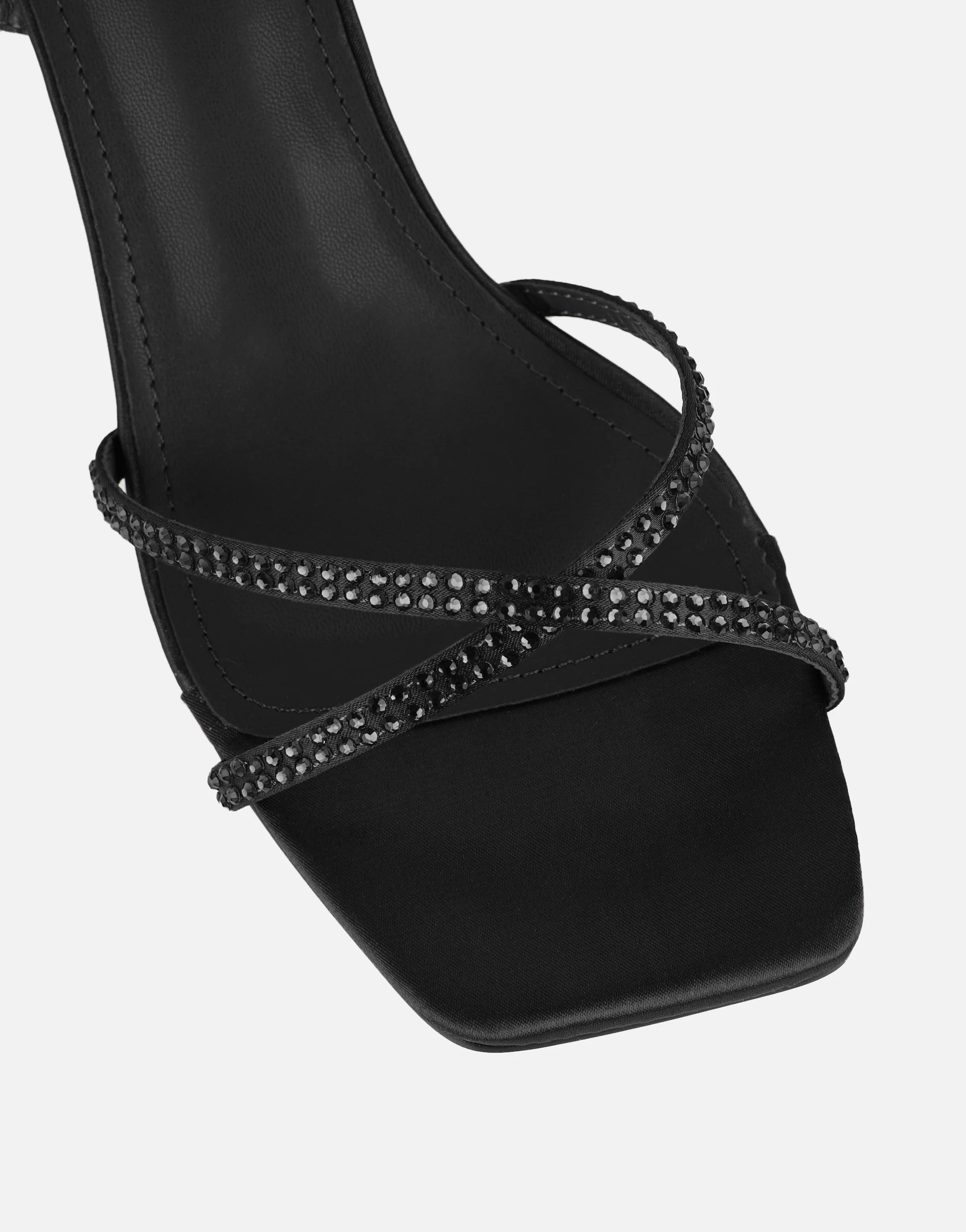 Eleonoora Black Satin Diamante Heeled Sandals - Image 4