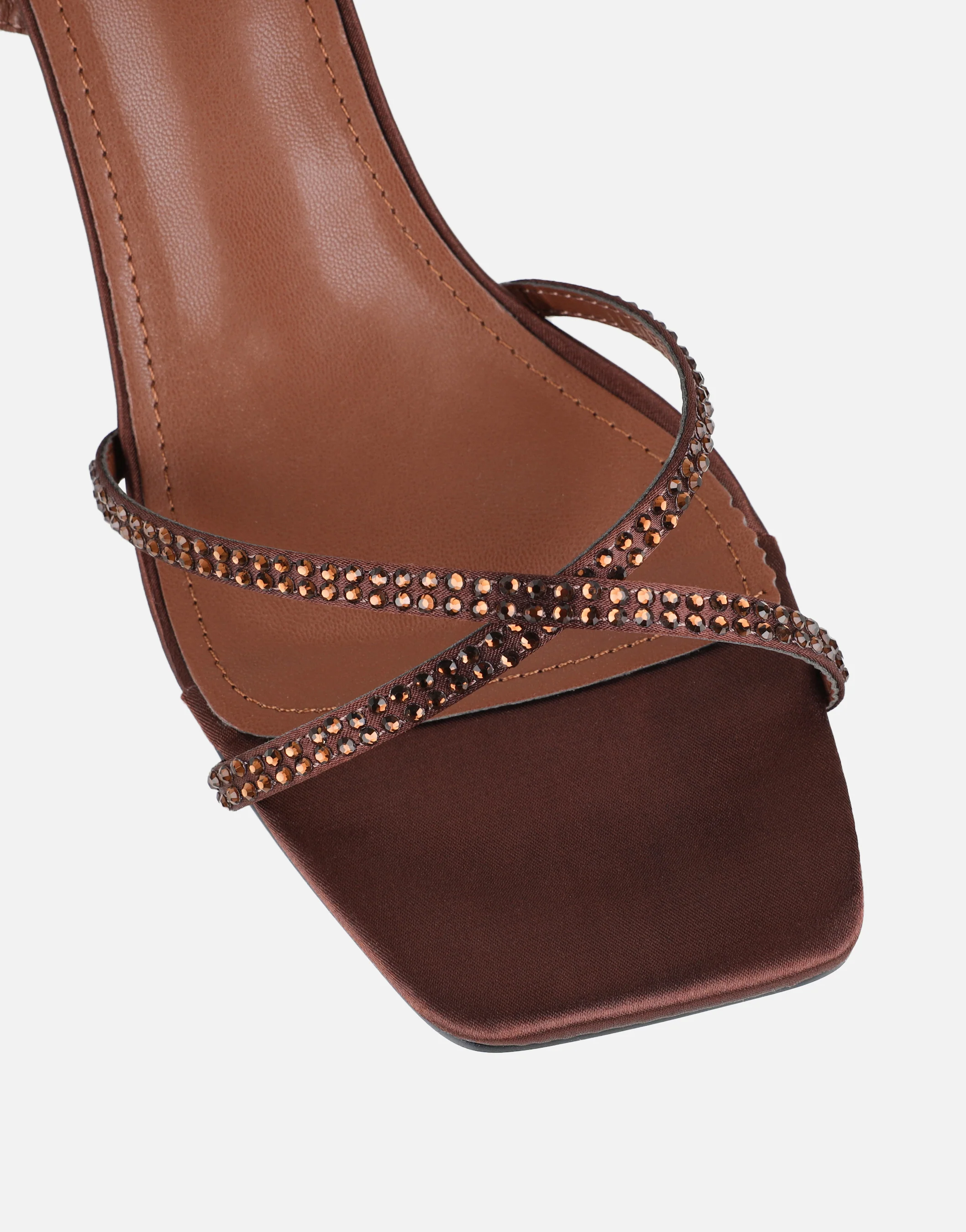 Eleonoora Brown Satin Diamante Heeled Sandals - Image 4