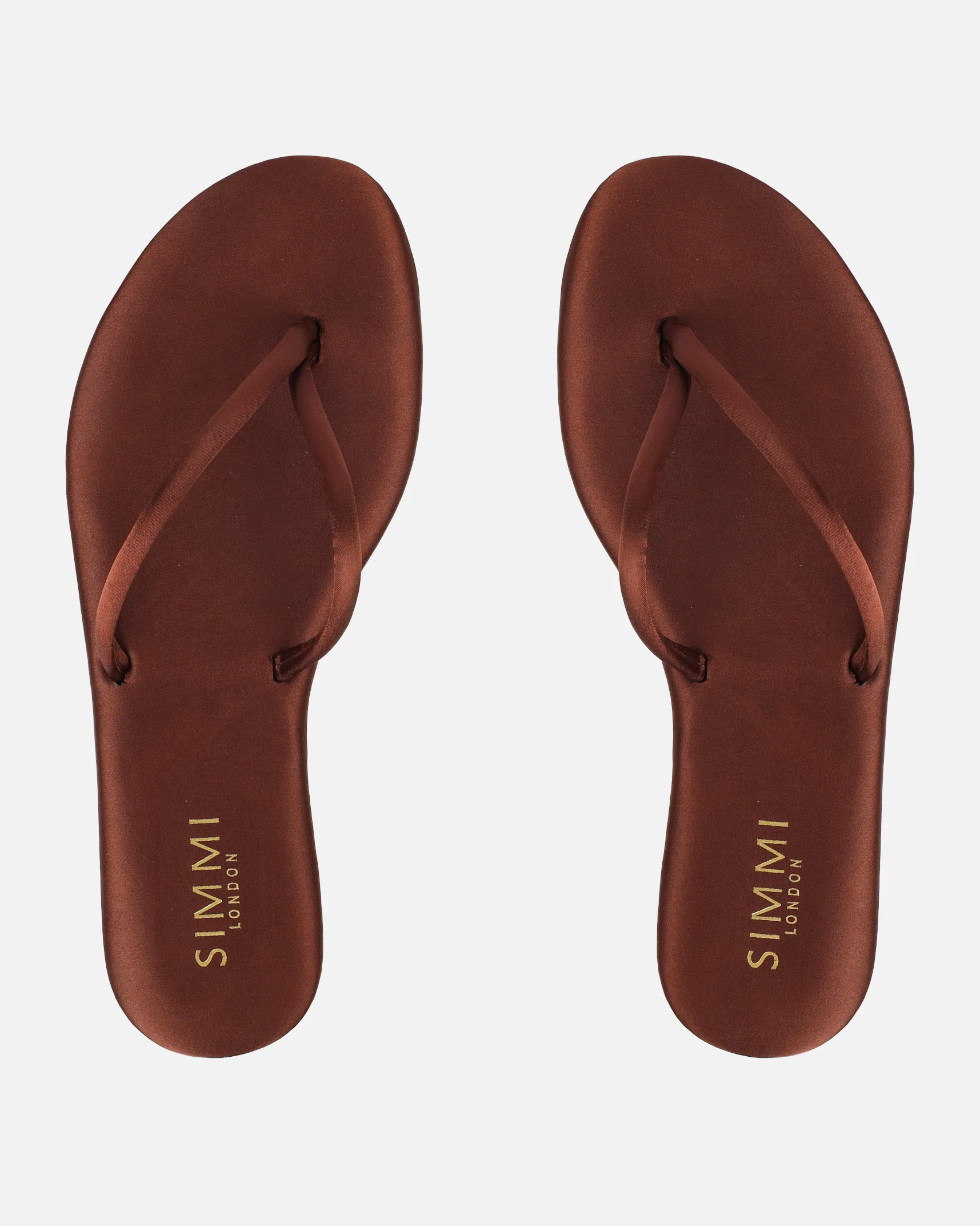 Elmas Chocolate Brown Satin Toe Thong Sandals - Image 3