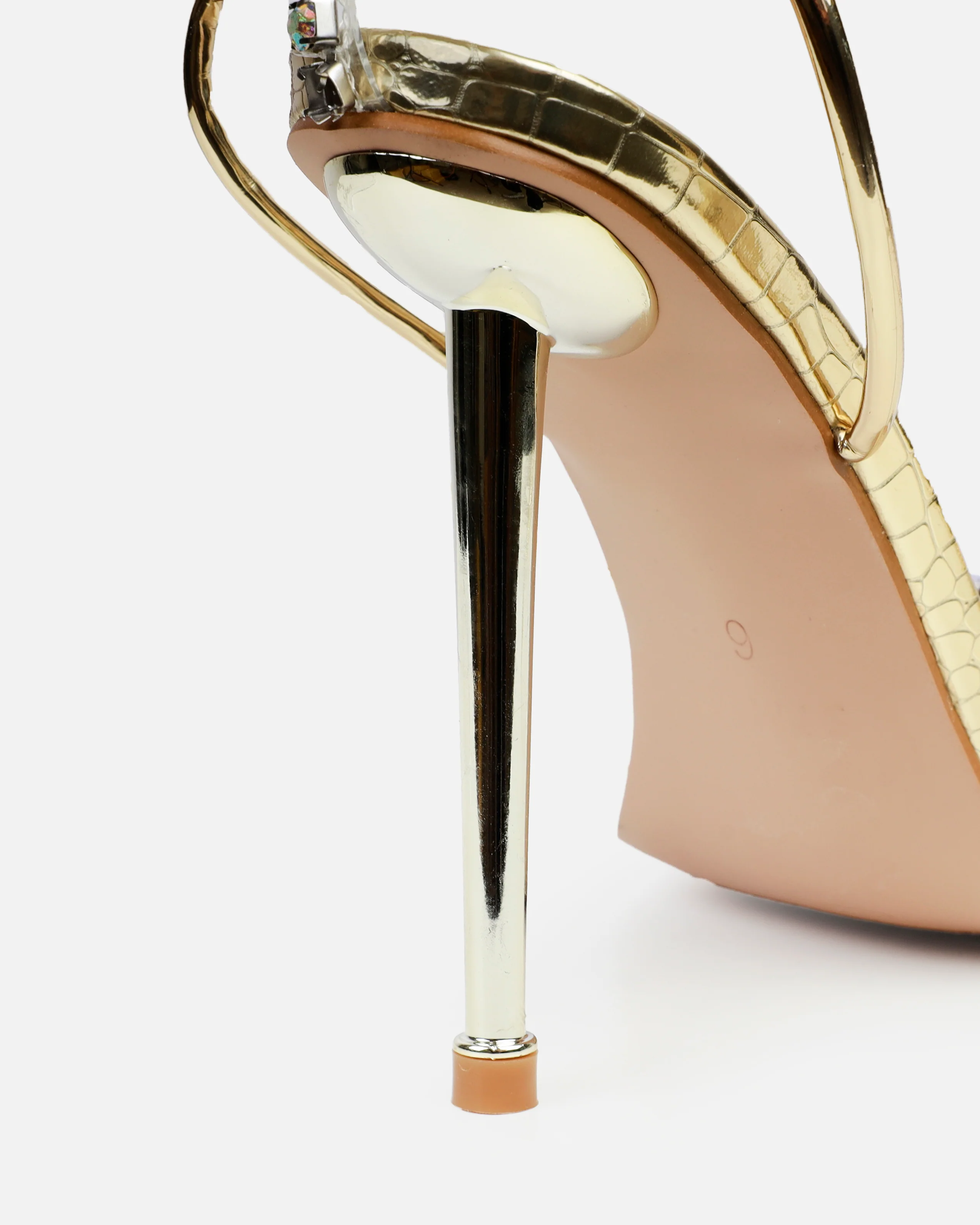 Felicity Gold Mirror Faux Snake Diamante Heels - Image 3