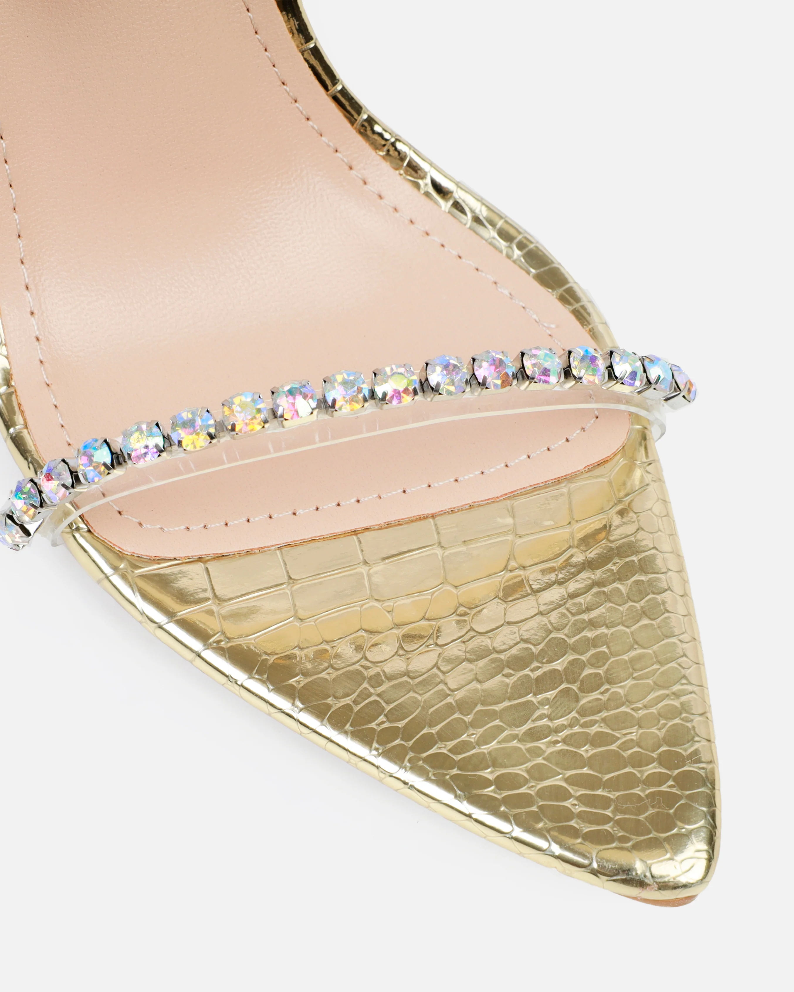 Felicity Gold Mirror Faux Snake Diamante Heels - Image 4