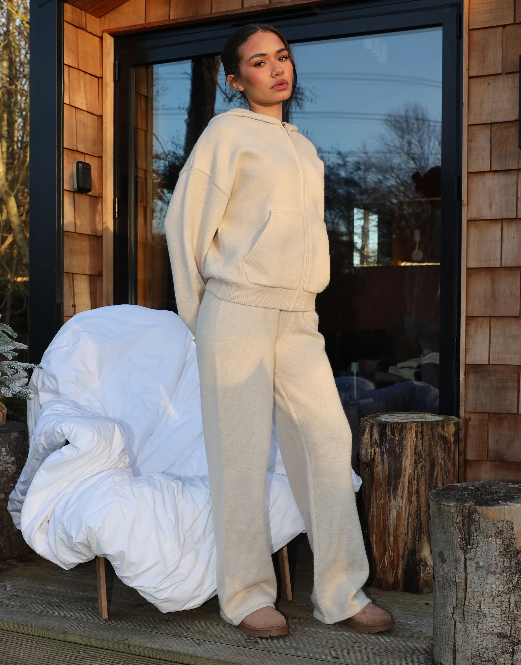 Harper Simmi Studios Knitted Zip Hoodie In Beige - Image 3