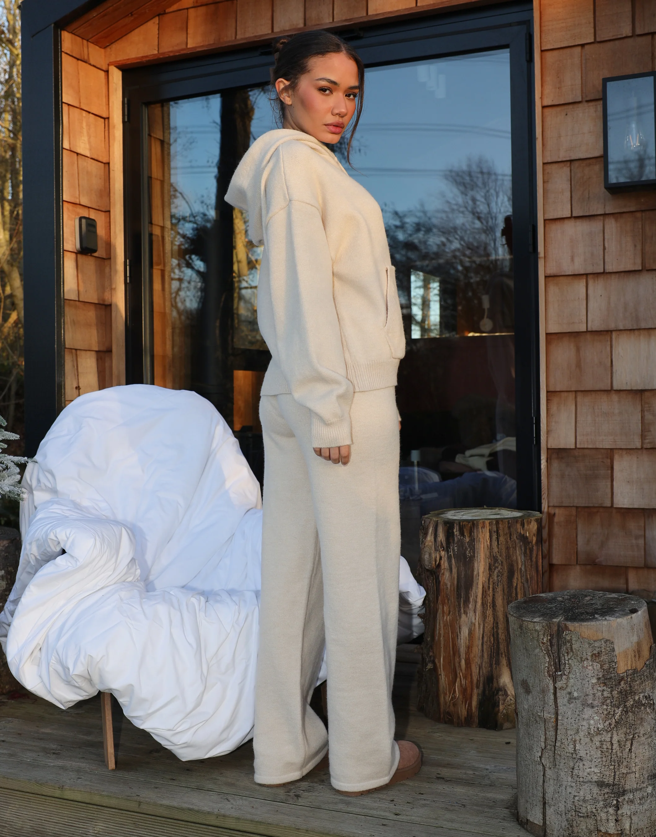 Harper Simmi Studios Knitted Zip Hoodie In Beige - Image 4