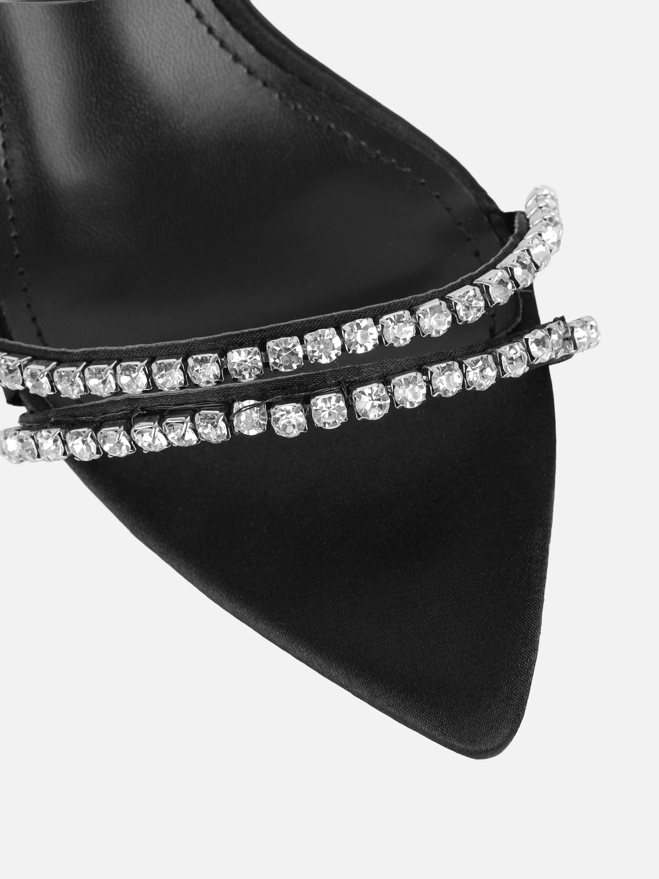 Isha Black Satin Diamante Mules - Image 4