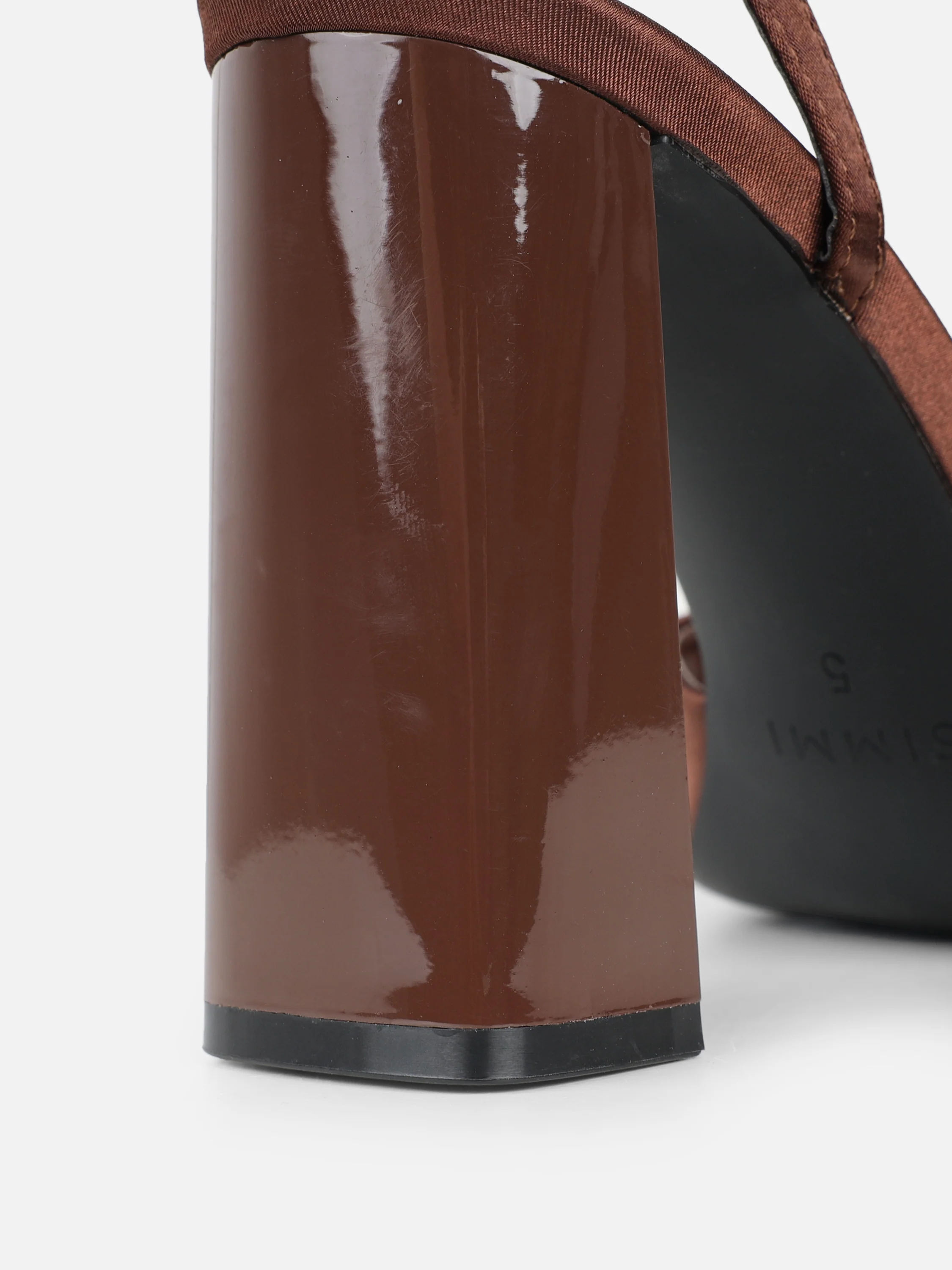 Jeena Chocolate Satin Block Heeled Sandals - Image 3