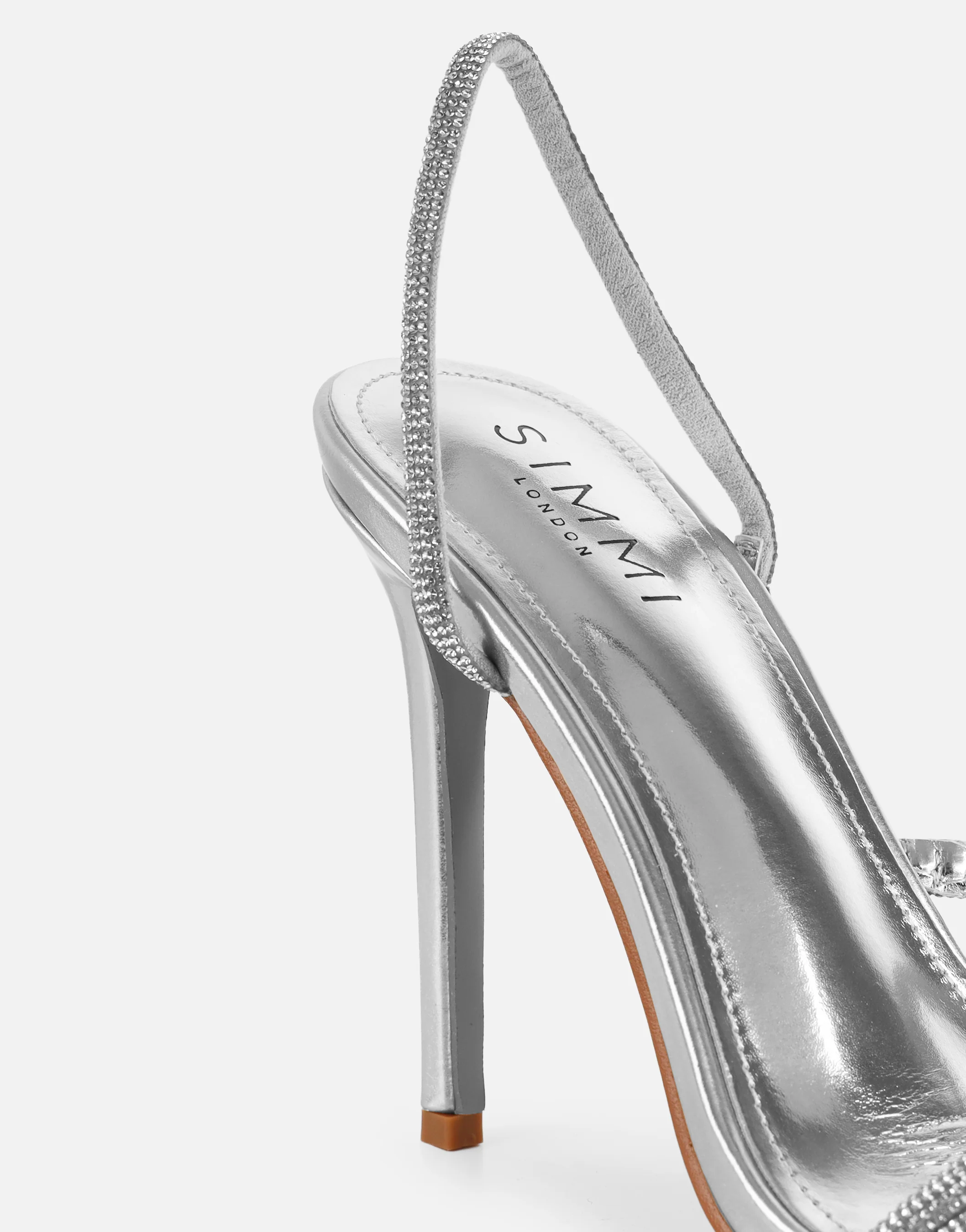 Kristin Silver Metallic Diamante Slingback Heels - Image 3
