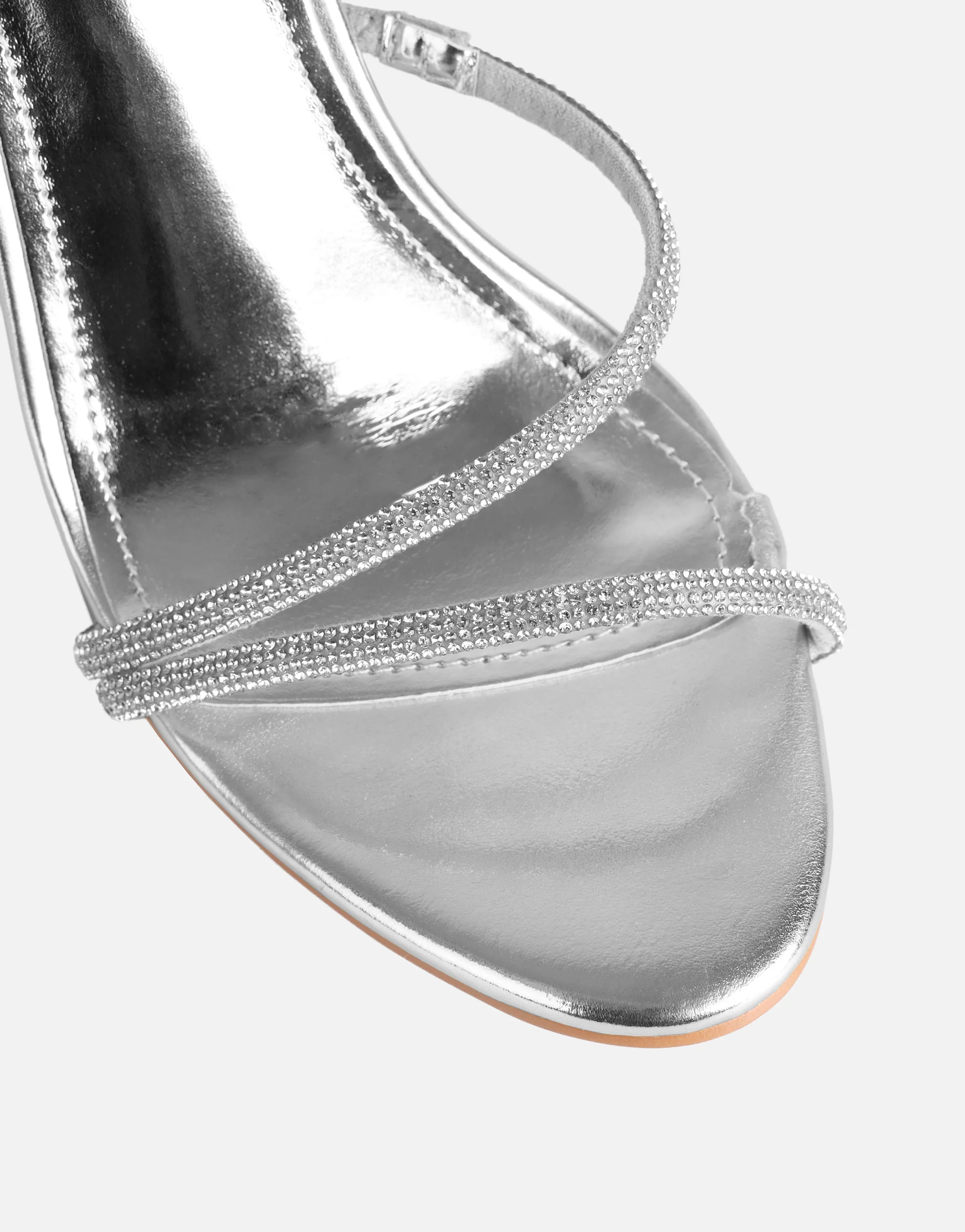 Kristin Silver Metallic Diamante Slingback Heels - Image 4