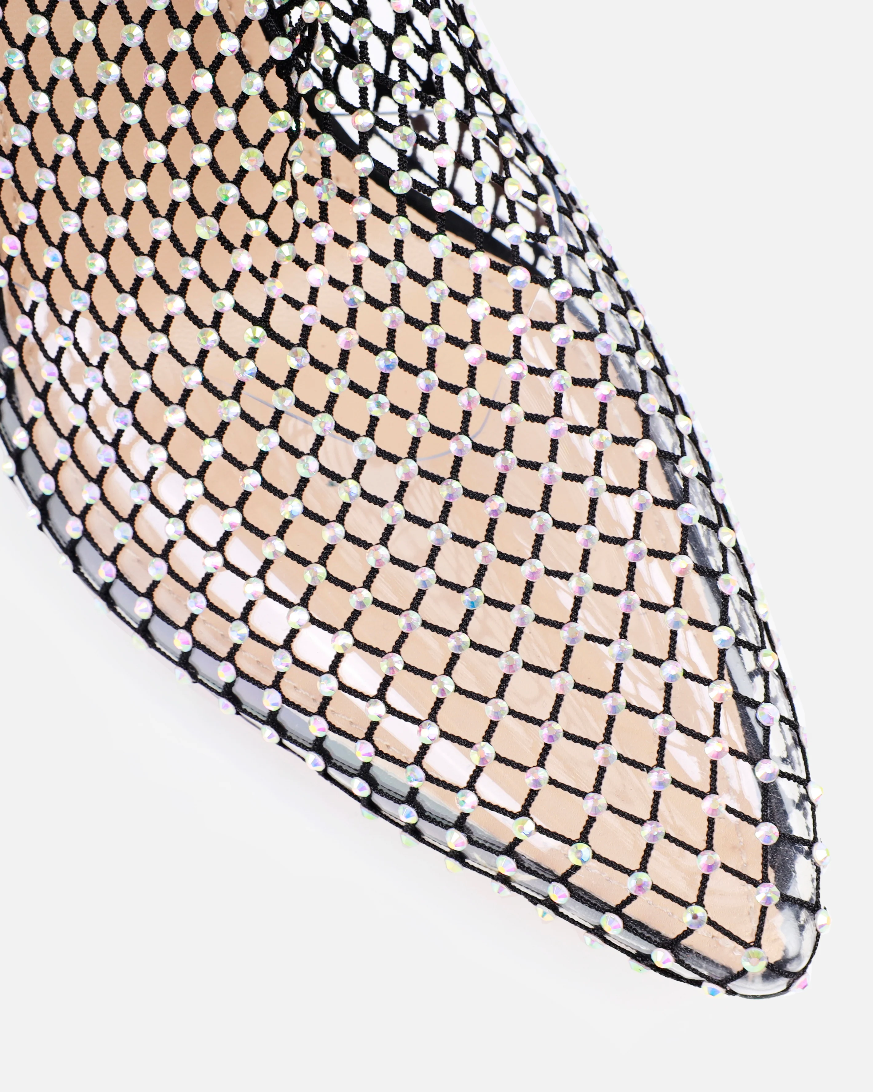 Krystal Black Diamante Fishnet Heels - Image 4
