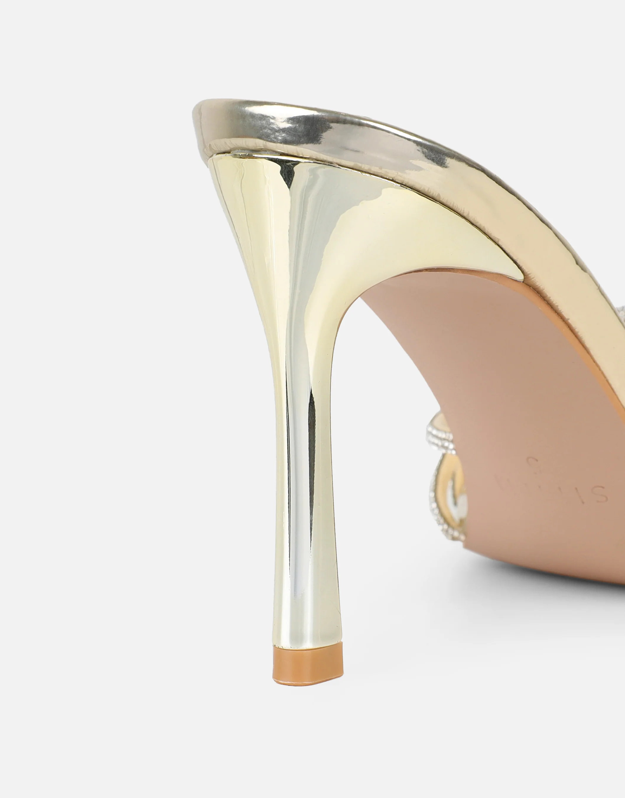 Kyla Gold Mirror Diamante Knot Mules - Image 3