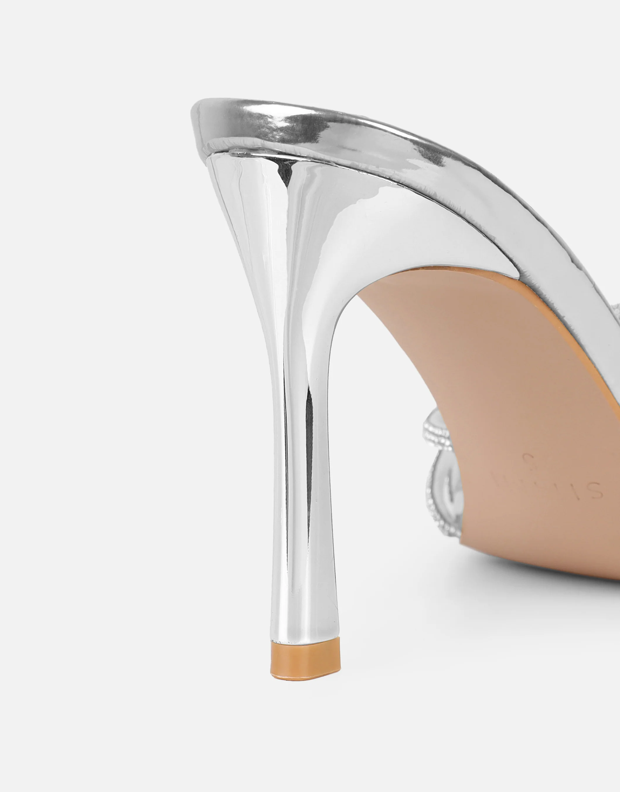 Kyla Silver Mirror Diamante Knot Mules - Image 3