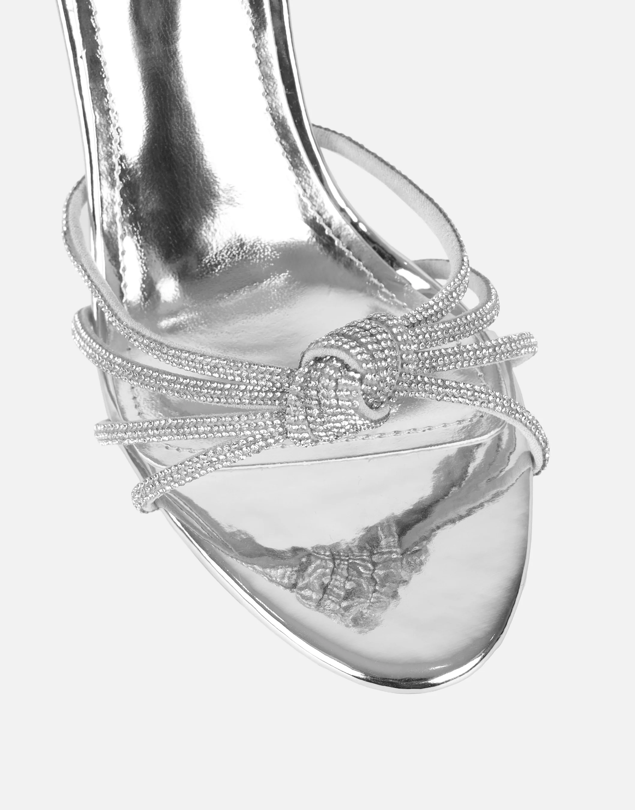 Kyla Silver Mirror Diamante Knot Mules - Image 4