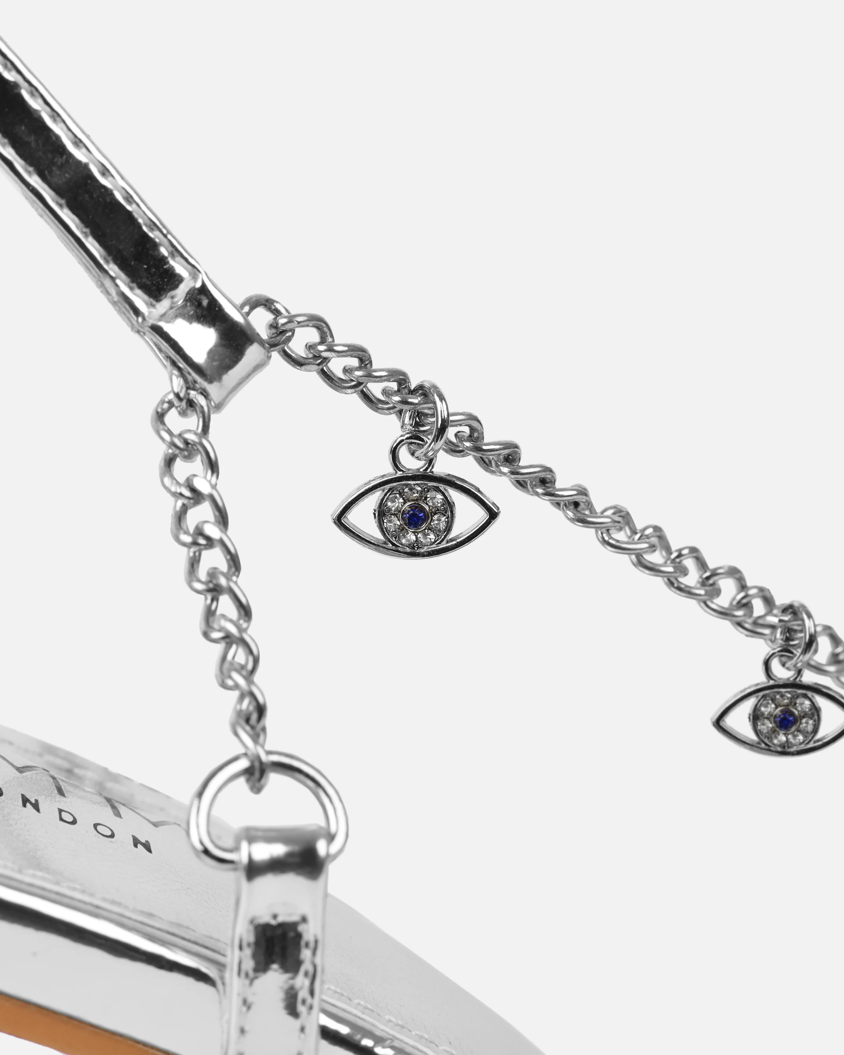 Lainaa Silver Mirror Evil Eye Charm Mid Heel Sandals - Image 3