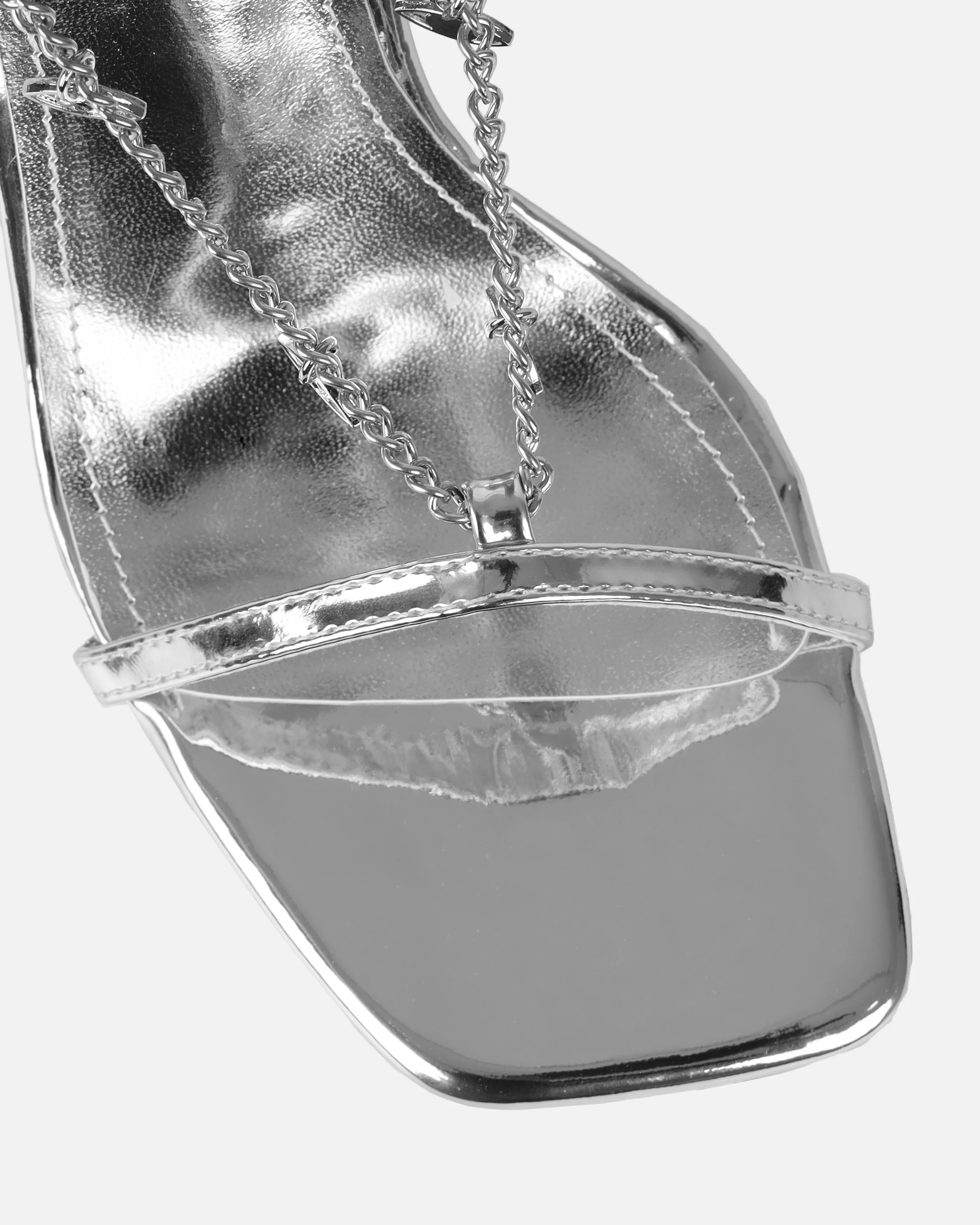 Lainaa Silver Mirror Evil Eye Charm Mid Heel Sandals - Image 4
