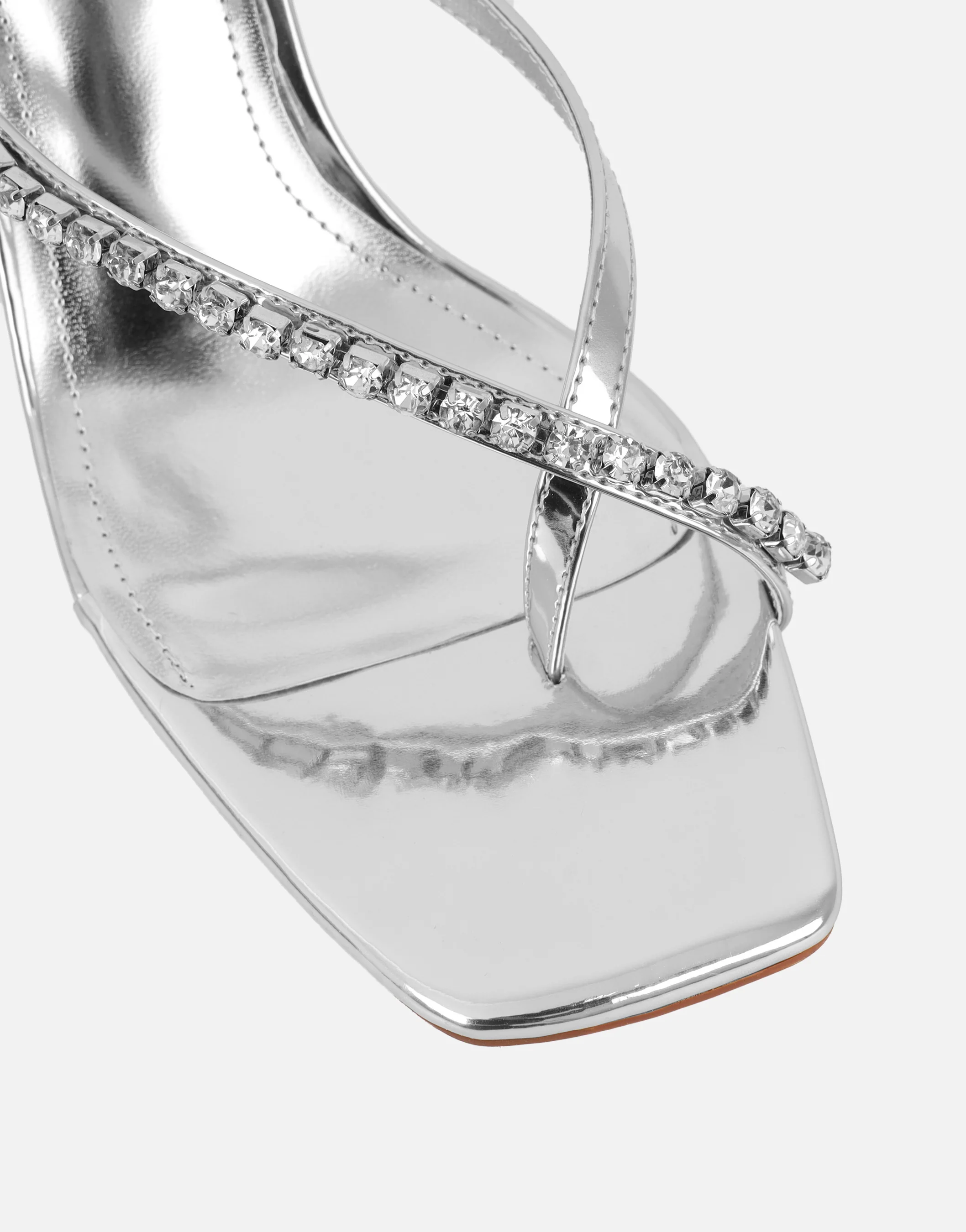 Lana Silver Mirror Diamante Toe Post Mules - Image 4