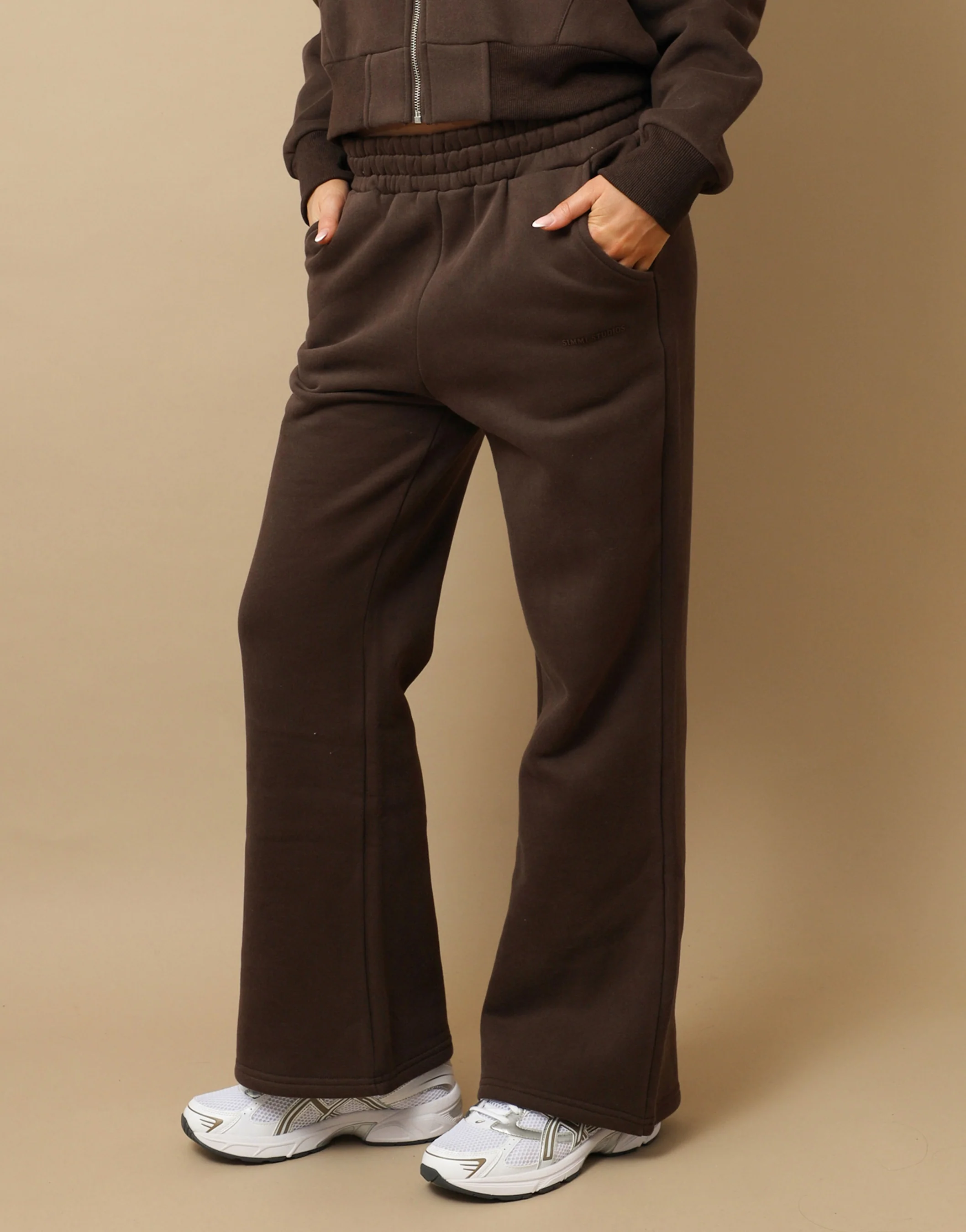 Maddie Simmi Studios Essentials Flared Joggers in Brown - Image 3