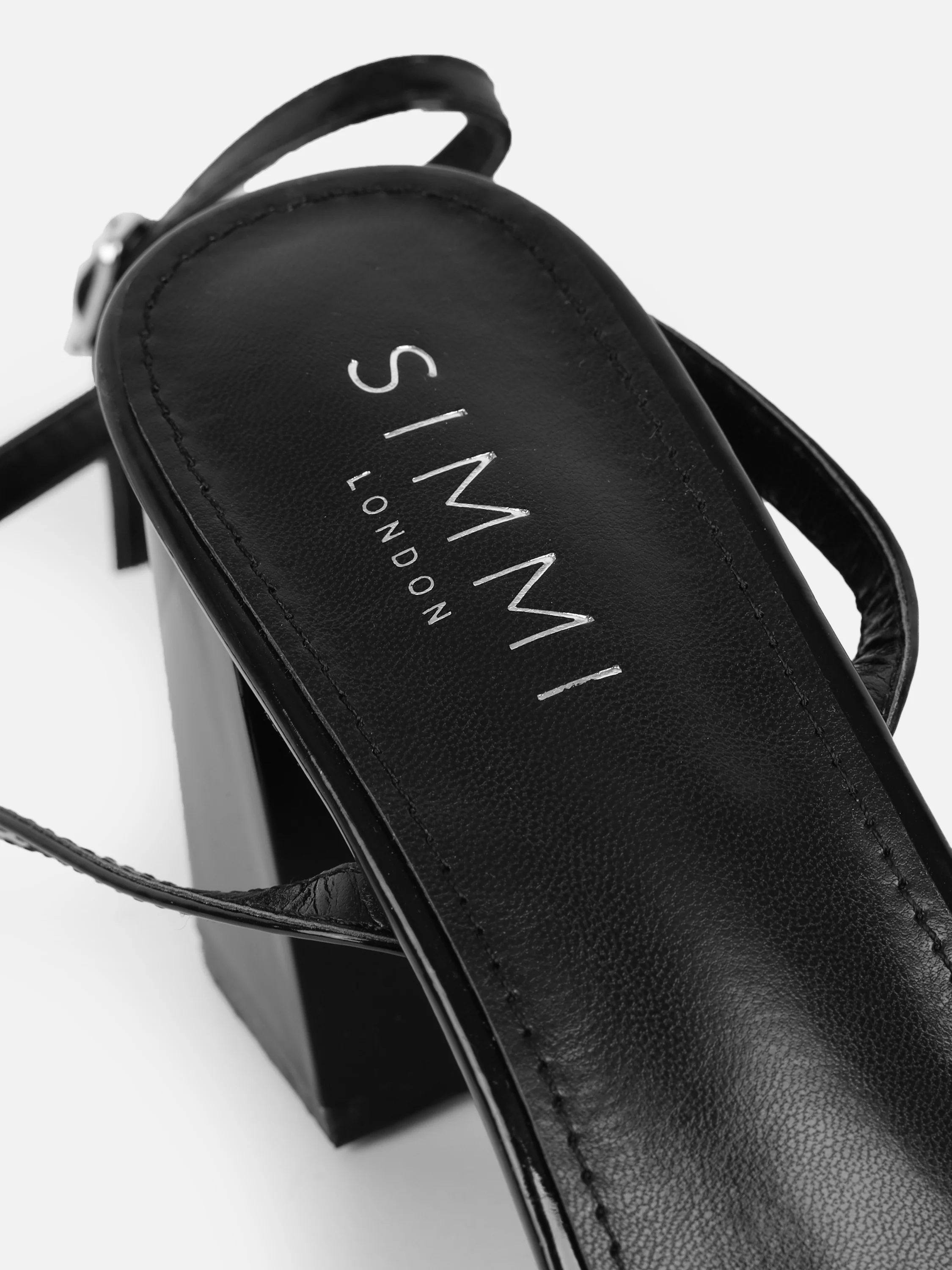 Meave Black Patent Diamante Block Heeled Sandals - Image 3