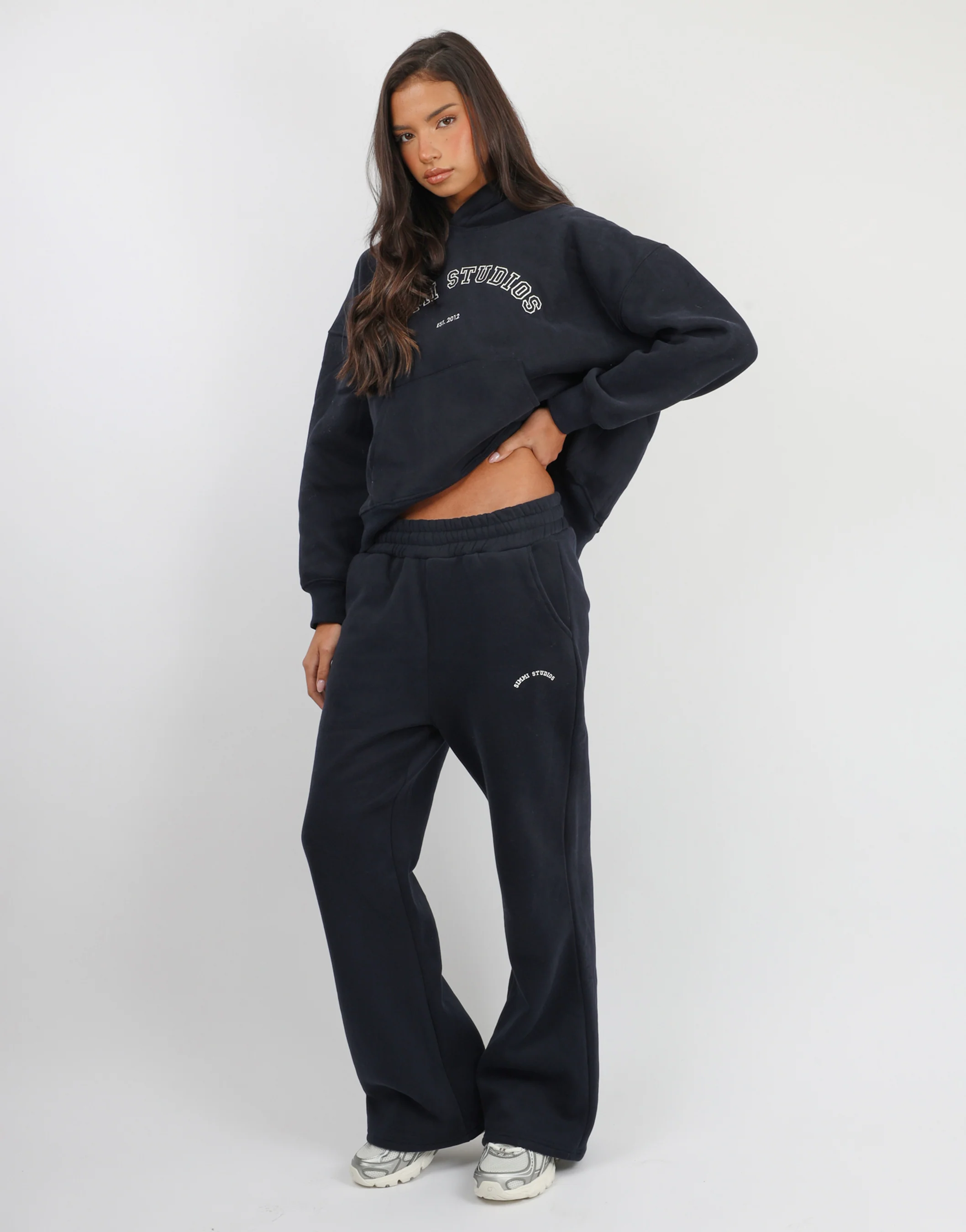 Maeve Simmi Studios Varsity Slogan Hoodie in Oxford Blue - Image 3