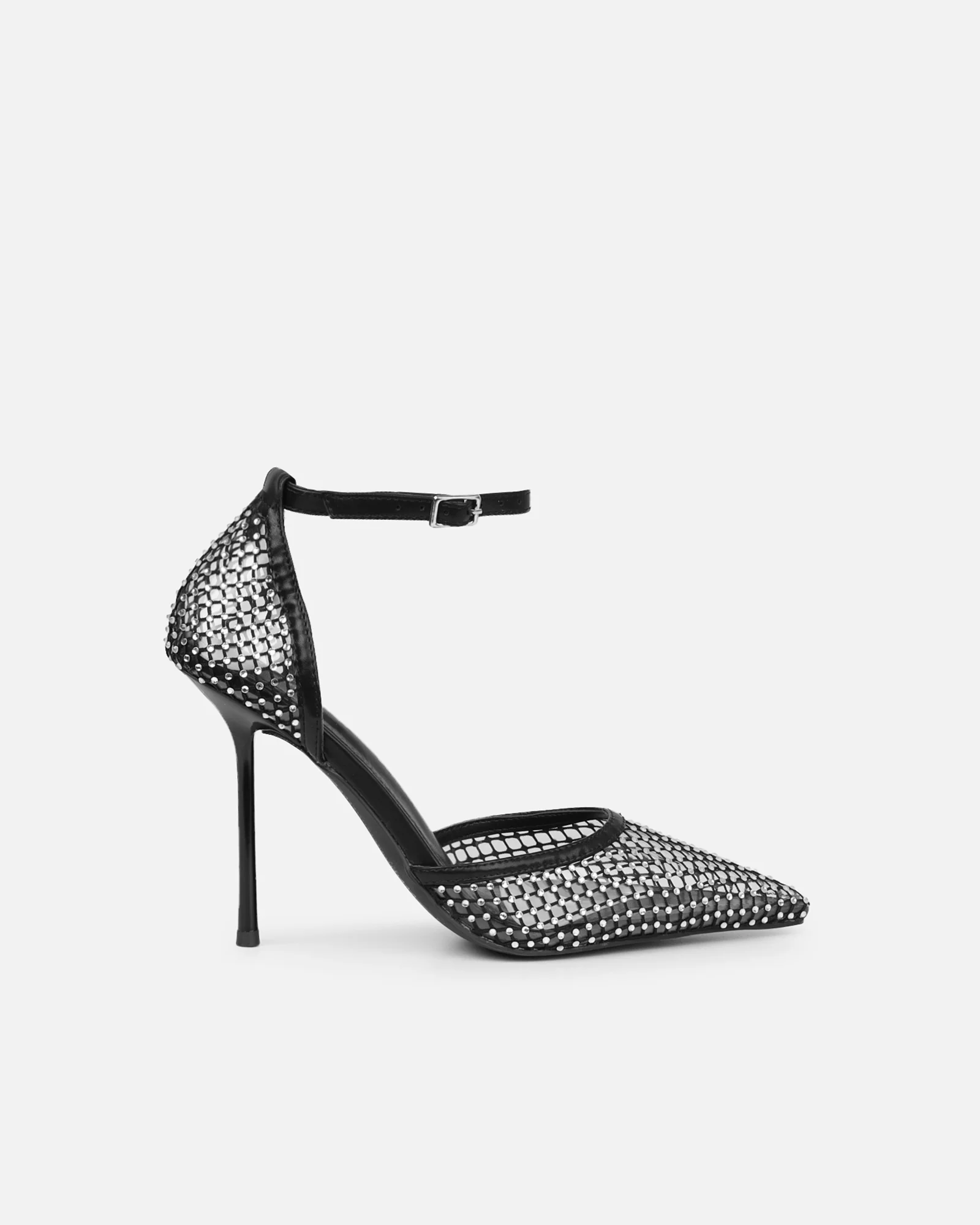 Manni Black Mesh Diamante Heels - Image 3
