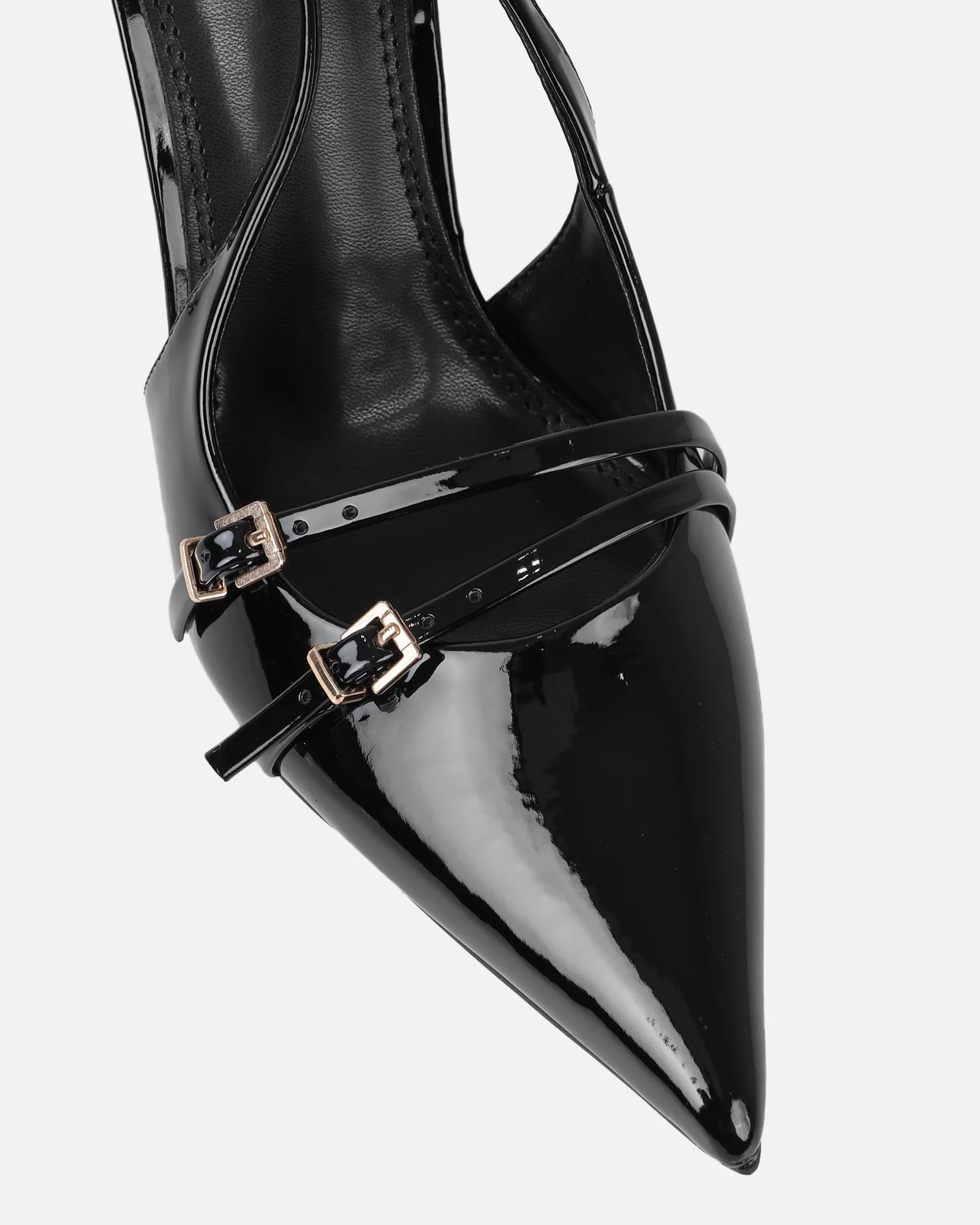 Marika black patent buckle detail slingback courts - Image 4