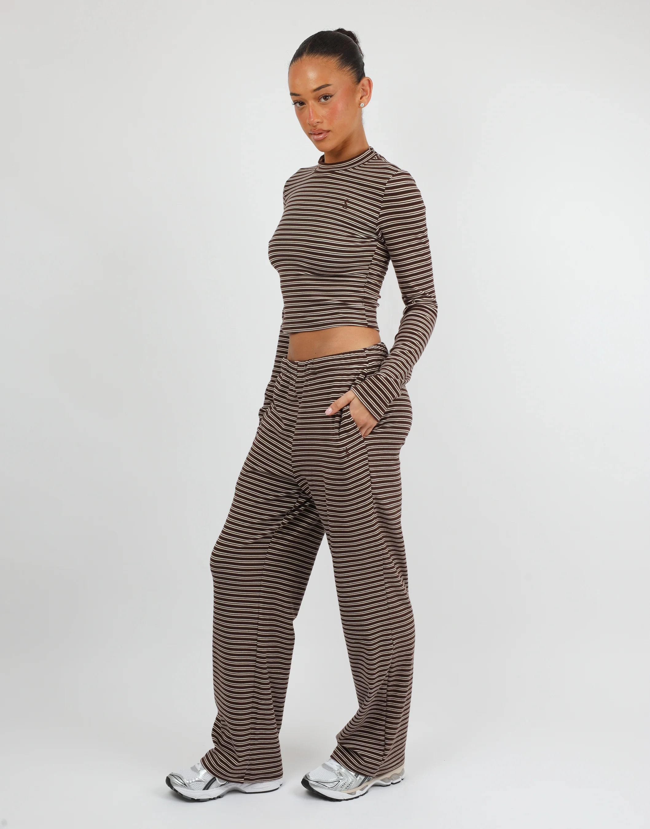 Marlo Super Soft Stripe Long T-Shirt In Brown - Image 3