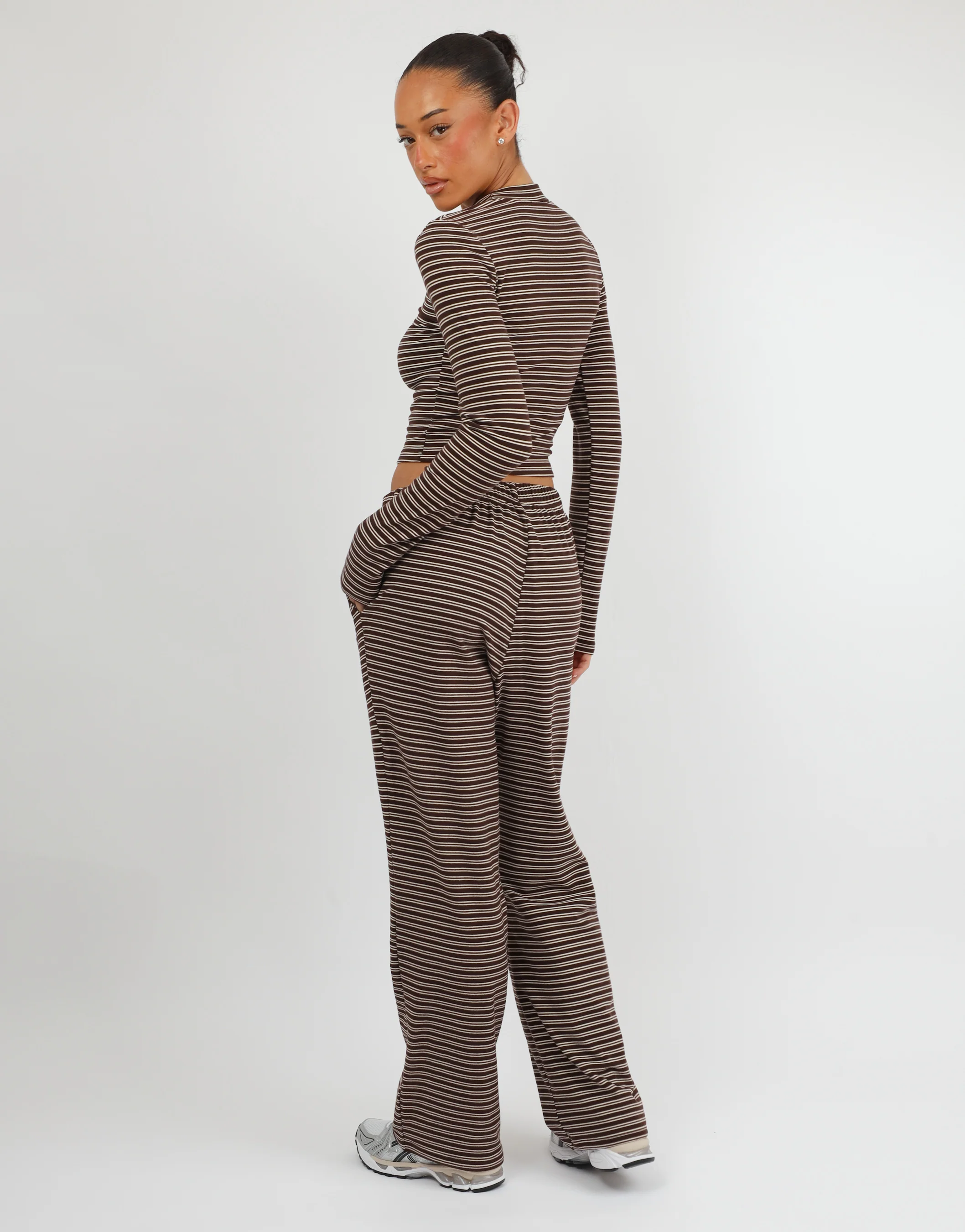 Marlo Super Soft Stripe Long T-Shirt In Brown - Image 4
