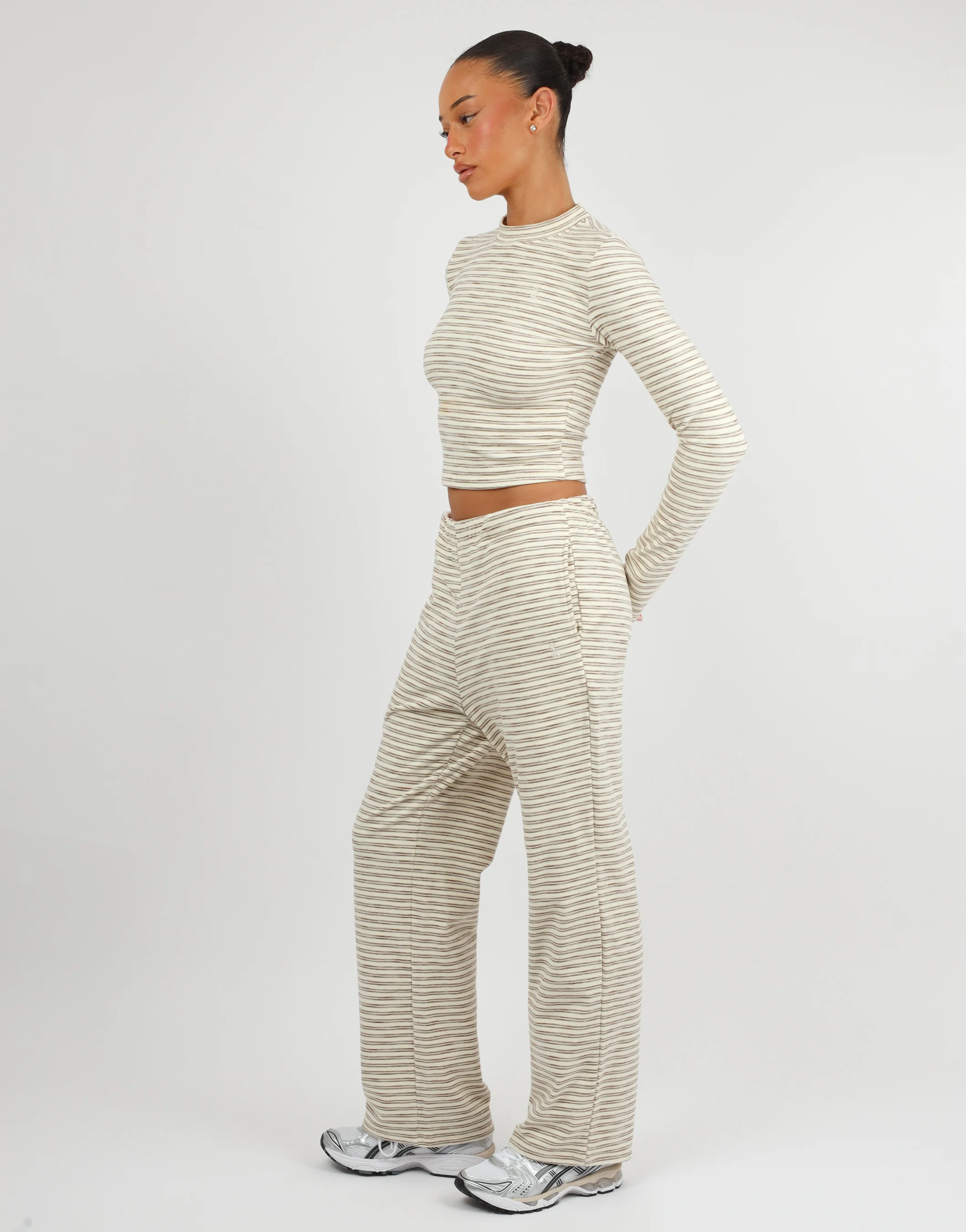 Marlo Super Soft Stripe Long T-Shirt In Cream - Image 3