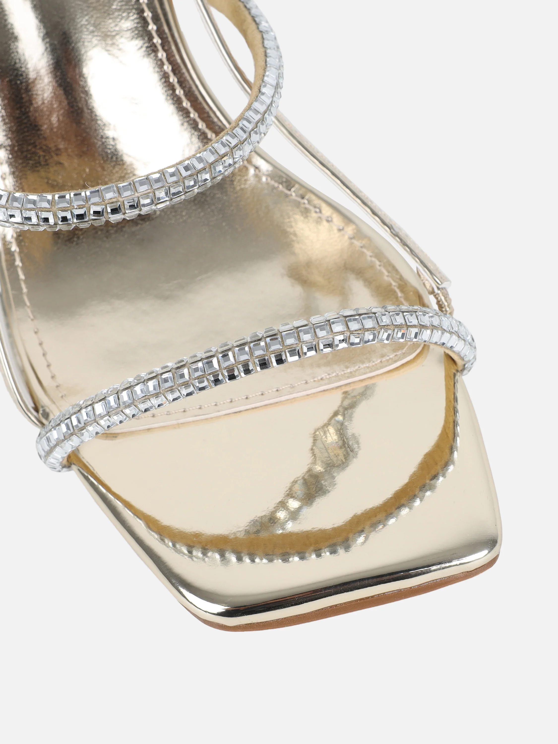 Mayaa Gold Mirror Diamante Slingback Block Heeled Sandals - Image 4