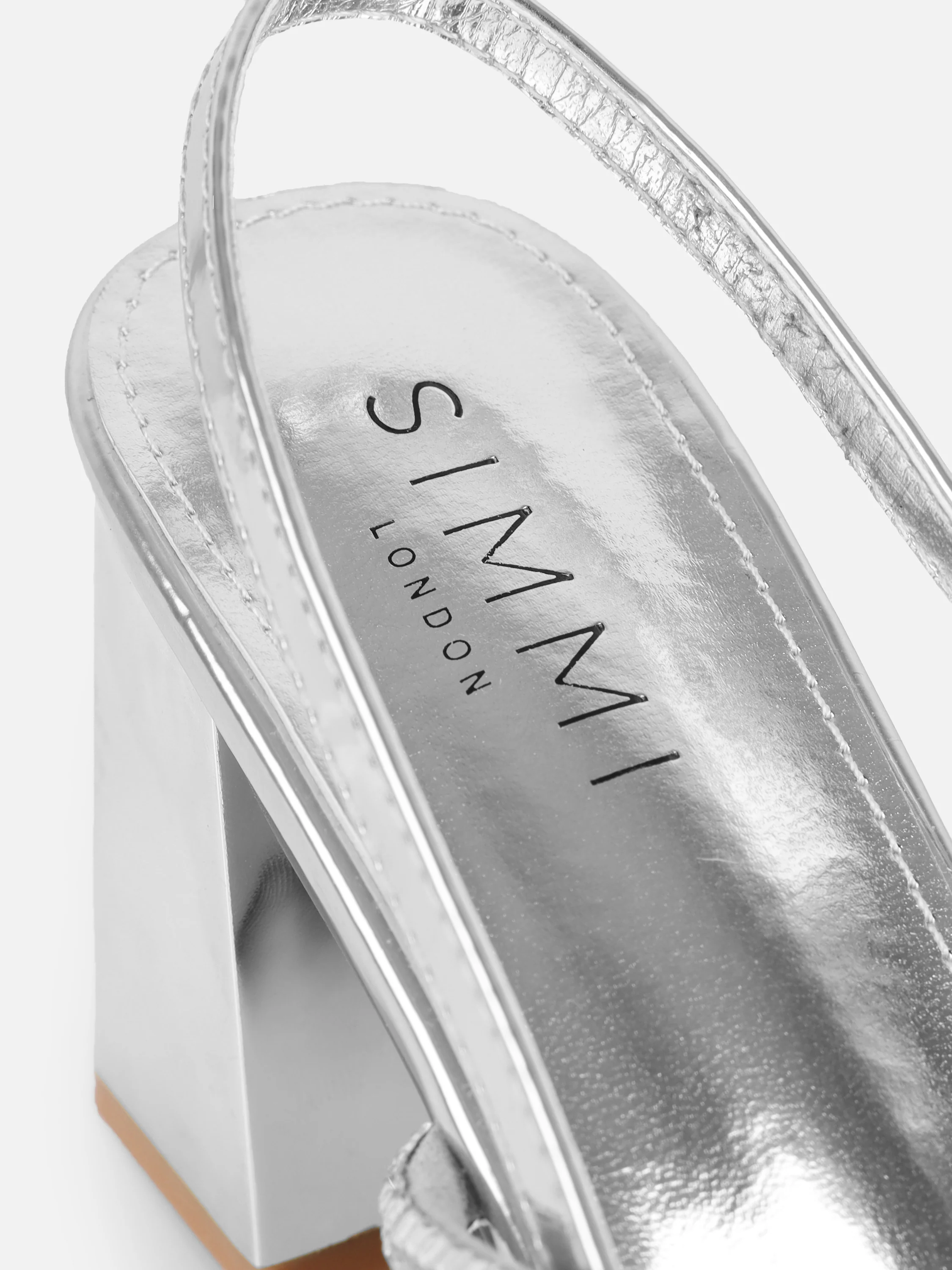 Mayaa Silver Mirror Diamante Slingback Block Heeled Sandals - Image 3