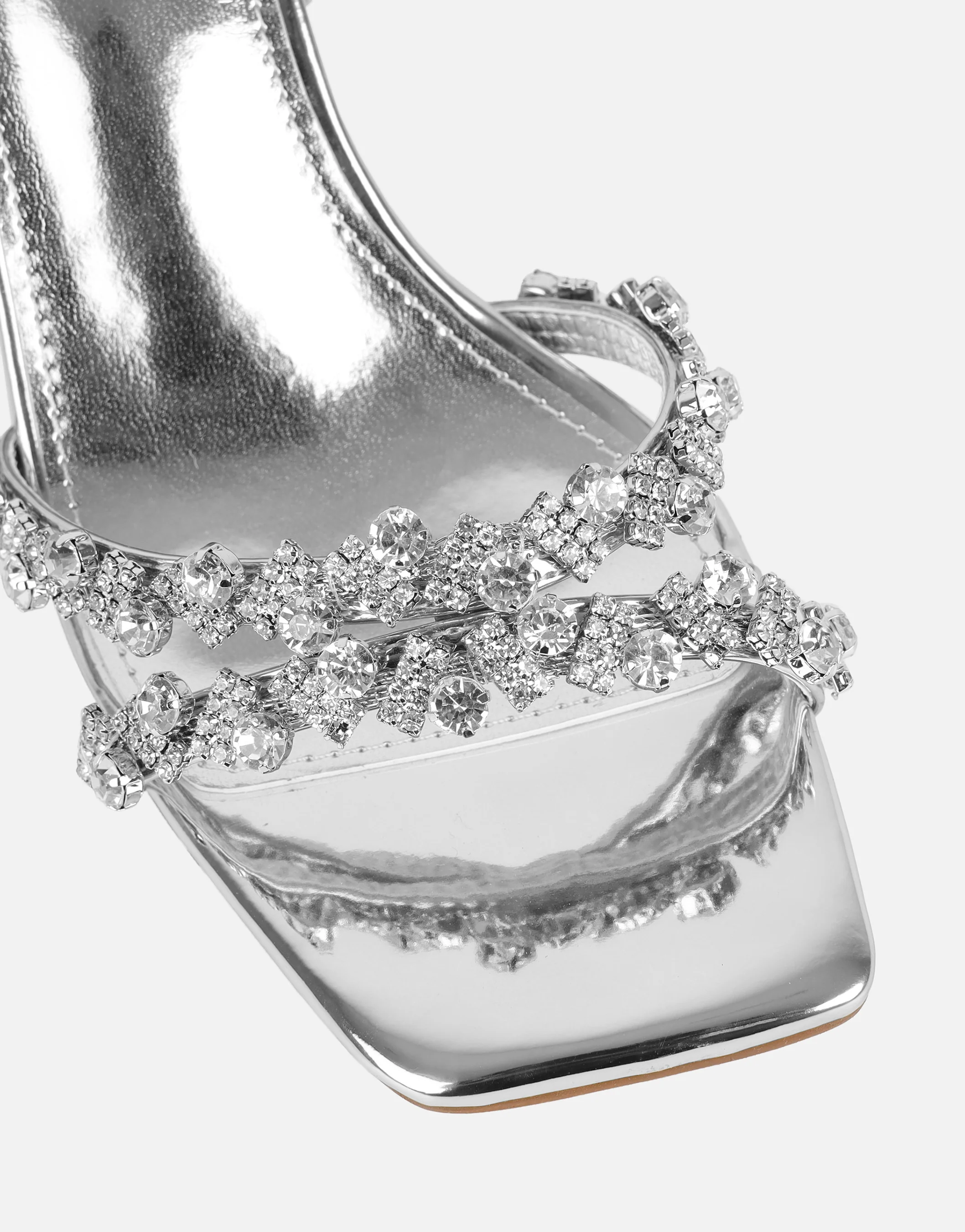 Meave Silver Mirror Diamante Block Heeled Sandals - Image 4