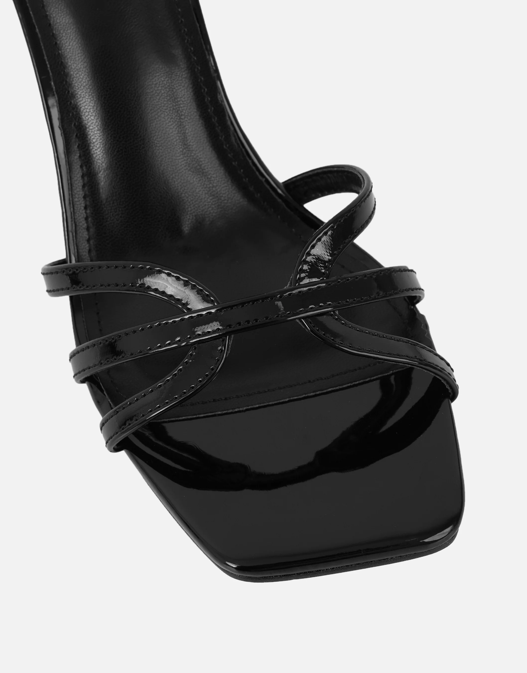 Meela Black Patent Heeled Sandals - Image 4